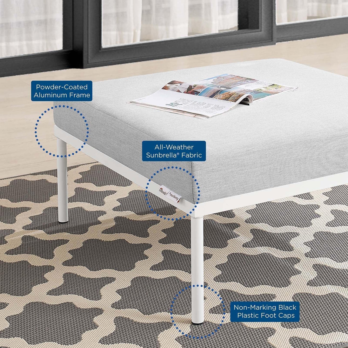 Modway Harmony Sunbrella® Outdoor Patio Aluminum Ottoman FredCo