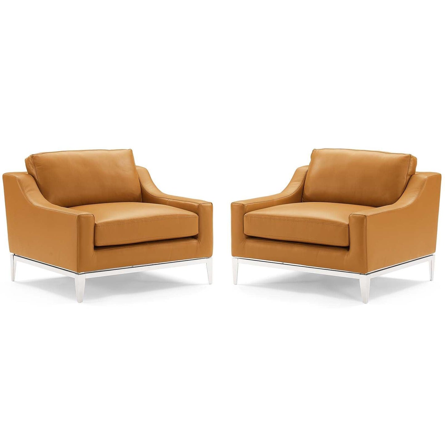 Modway Harness Stainless Steel Base Leather Armchair Set of 2 FredCo