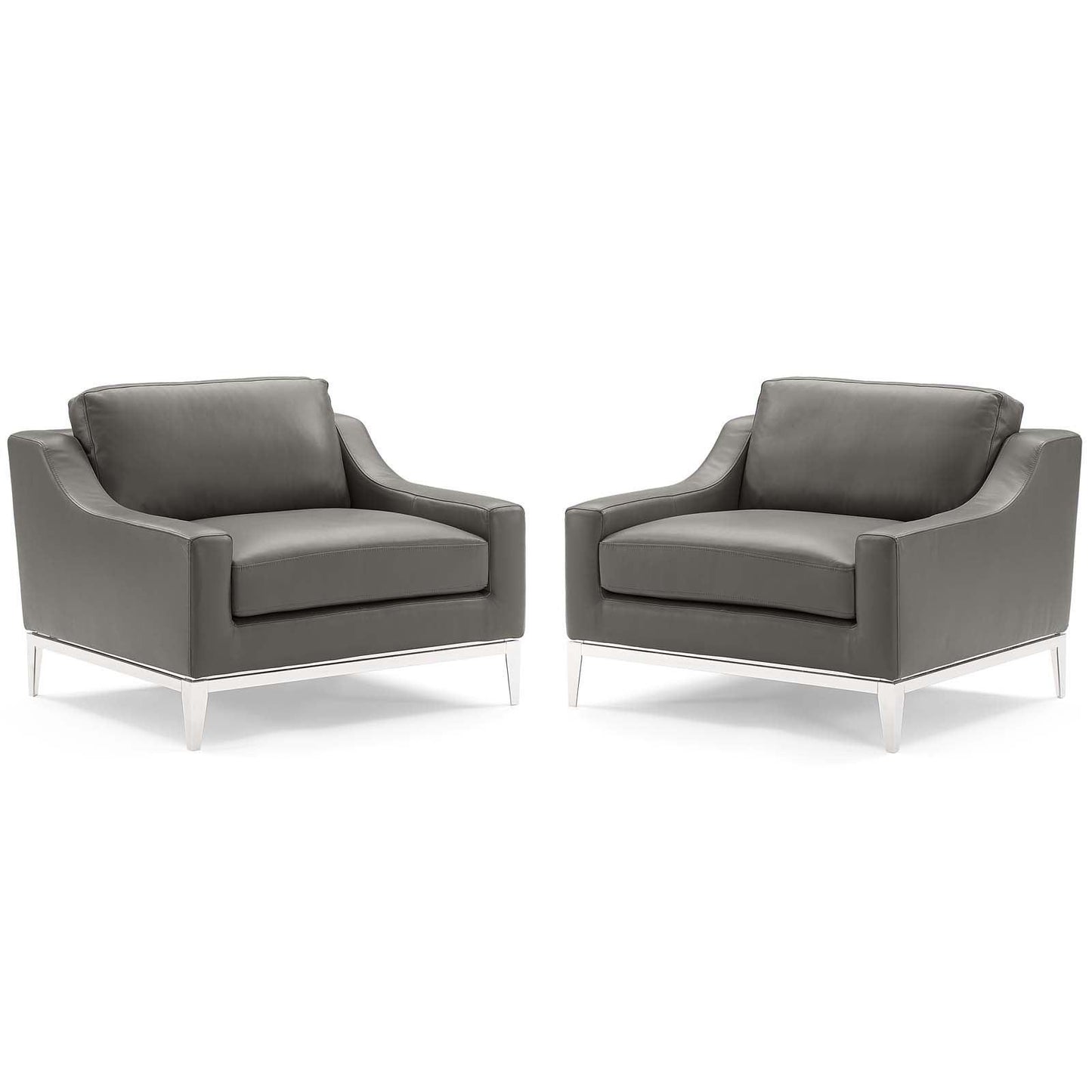 Modway Harness Stainless Steel Base Leather Armchair Set of 2 FredCo