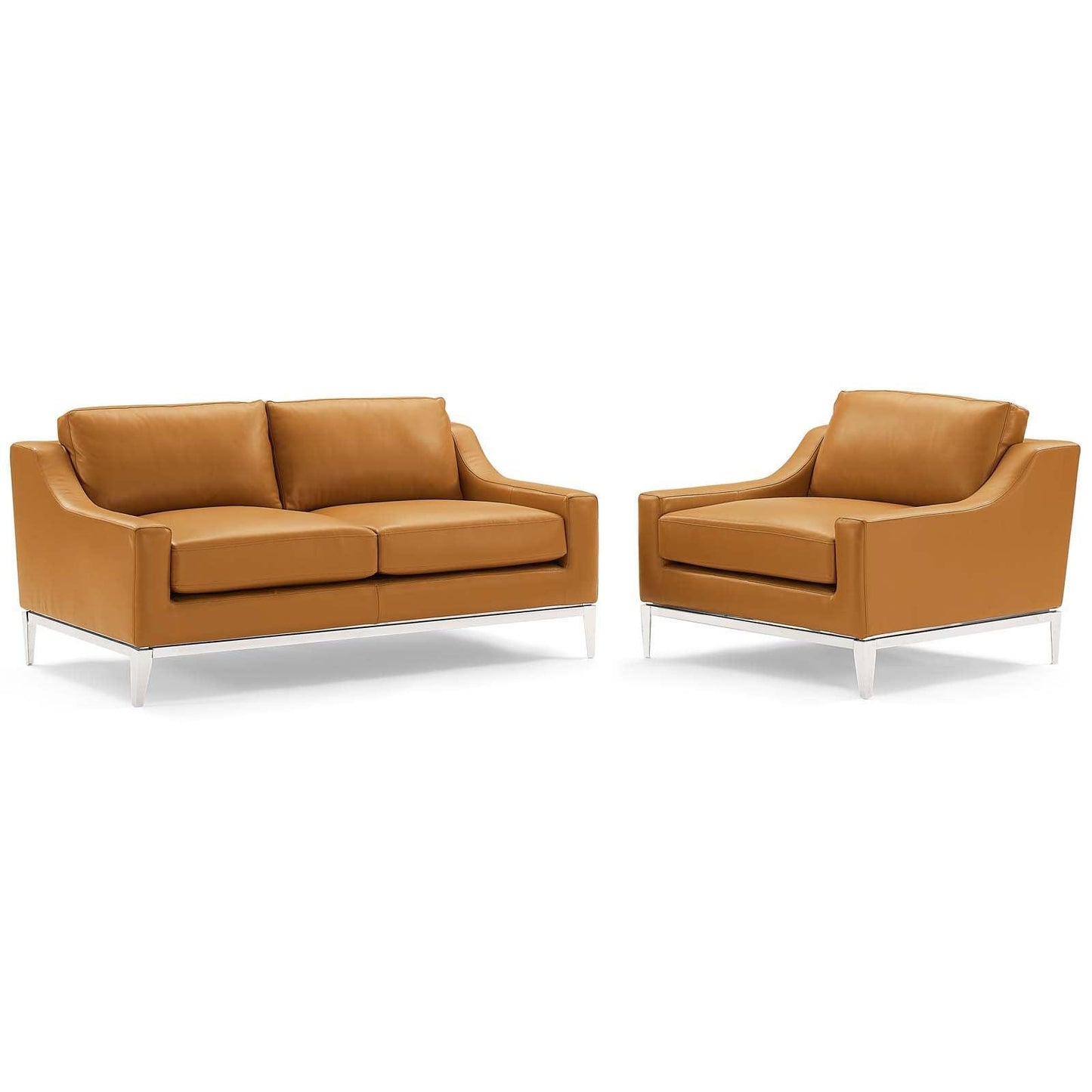 Modway Harness Stainless Steel Base Leather Loveseat & Armchair Set FredCo