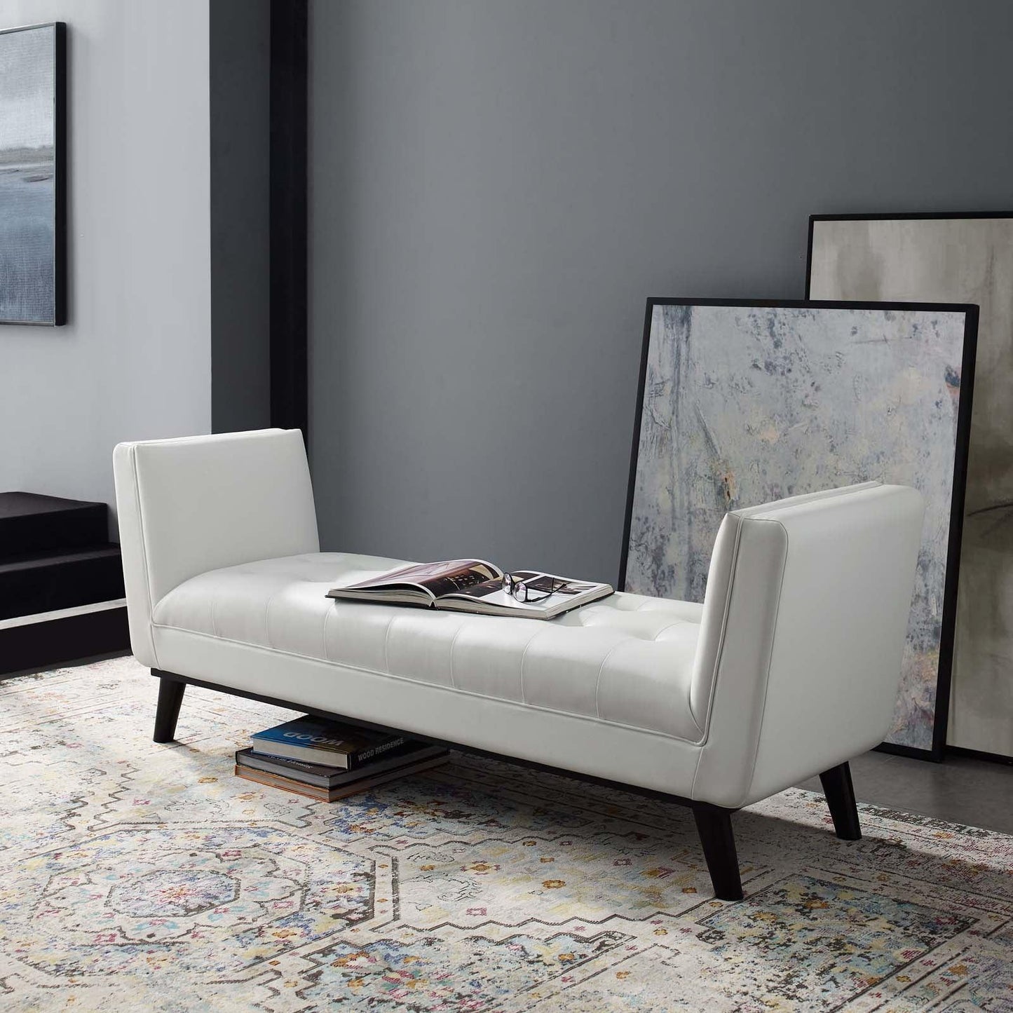 Modway Haven Tufted Button Faux Leather Accent Bench FredCo