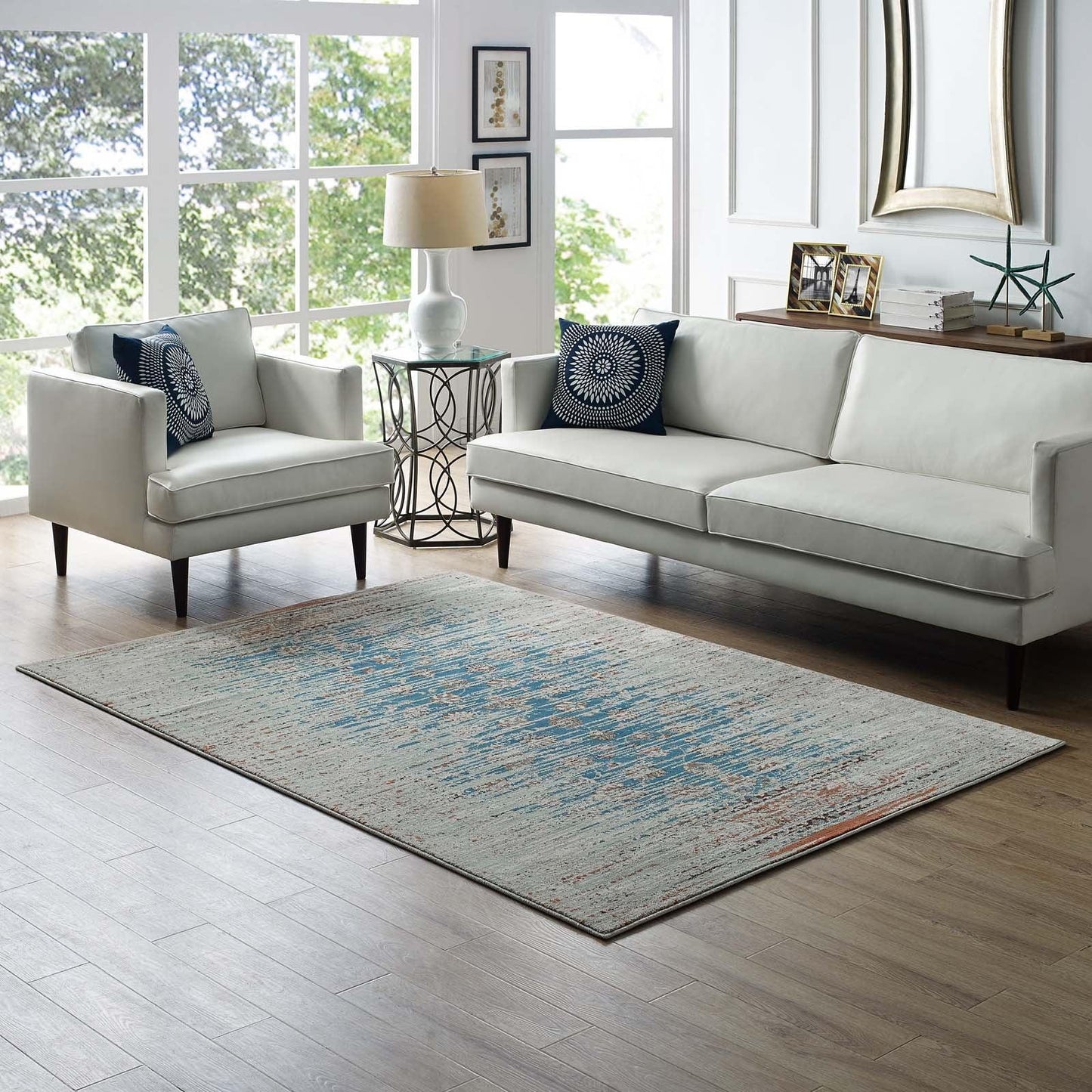 Modway Hesper Distressed Contemporary Floral Lattice Area Rug FredCo