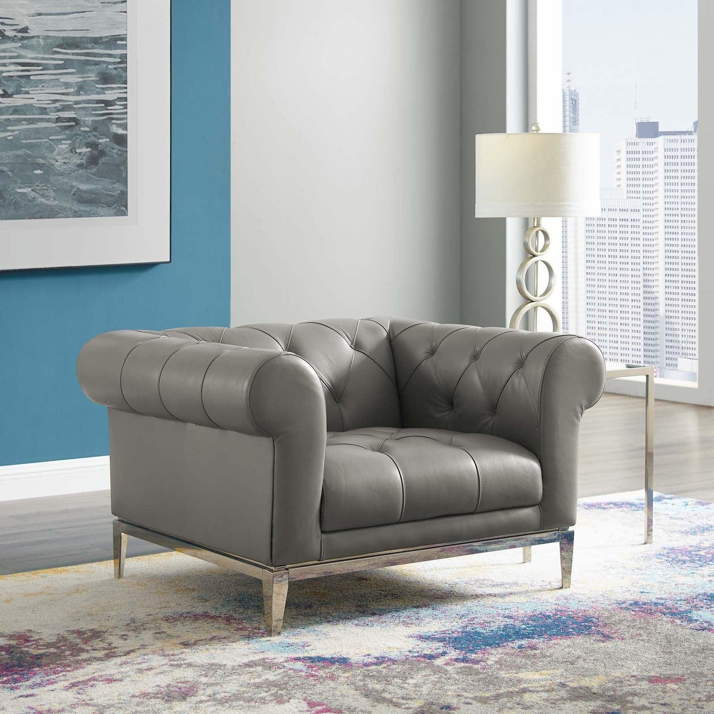 Modway Idyll Tufted Button Upholstered Leather Chesterfield Armchair FredCo