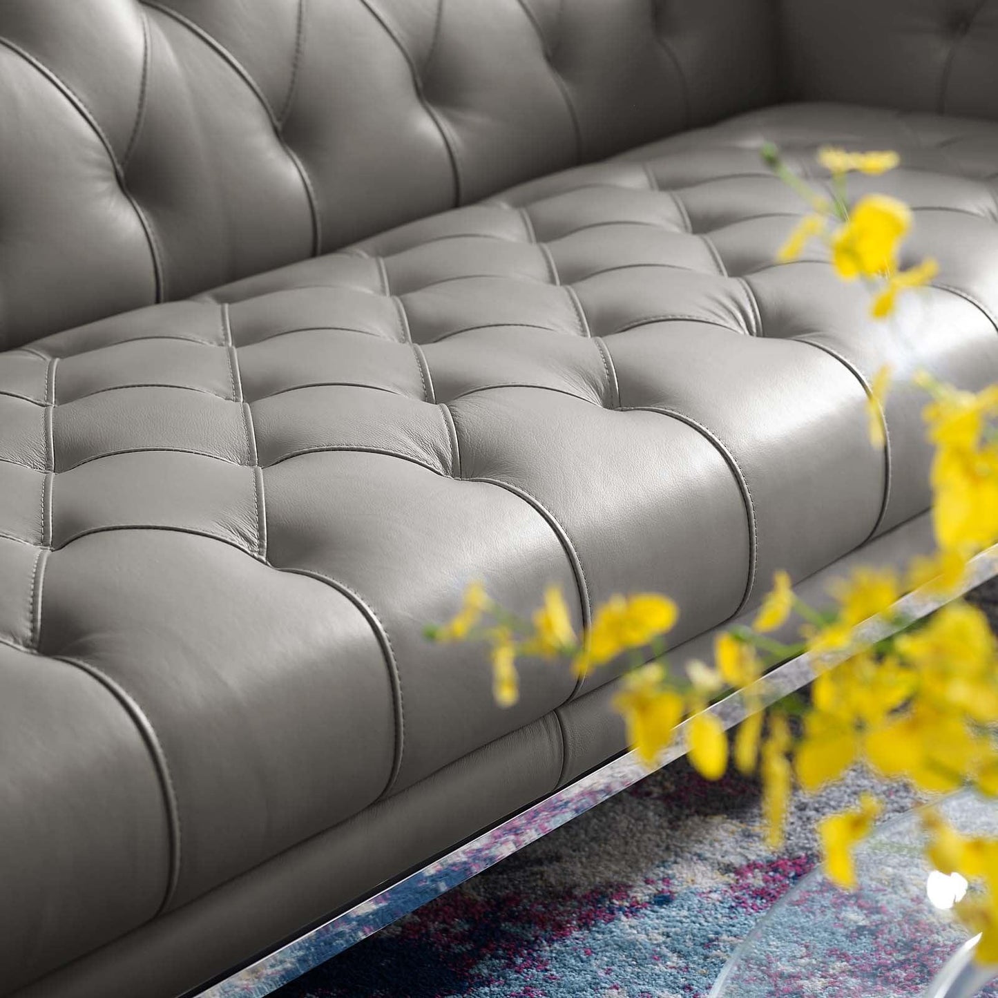 Modway Idyll Tufted Button Upholstered Leather Chesterfield Sofa FredCo