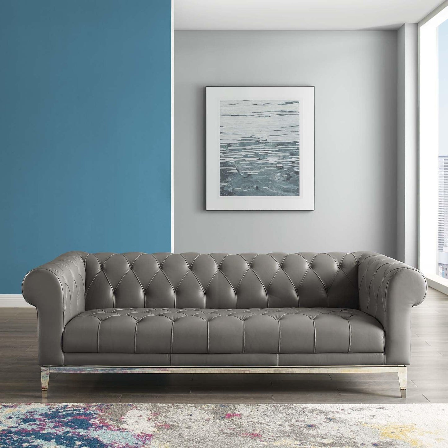 Modway Idyll Tufted Button Upholstered Leather Chesterfield Sofa FredCo