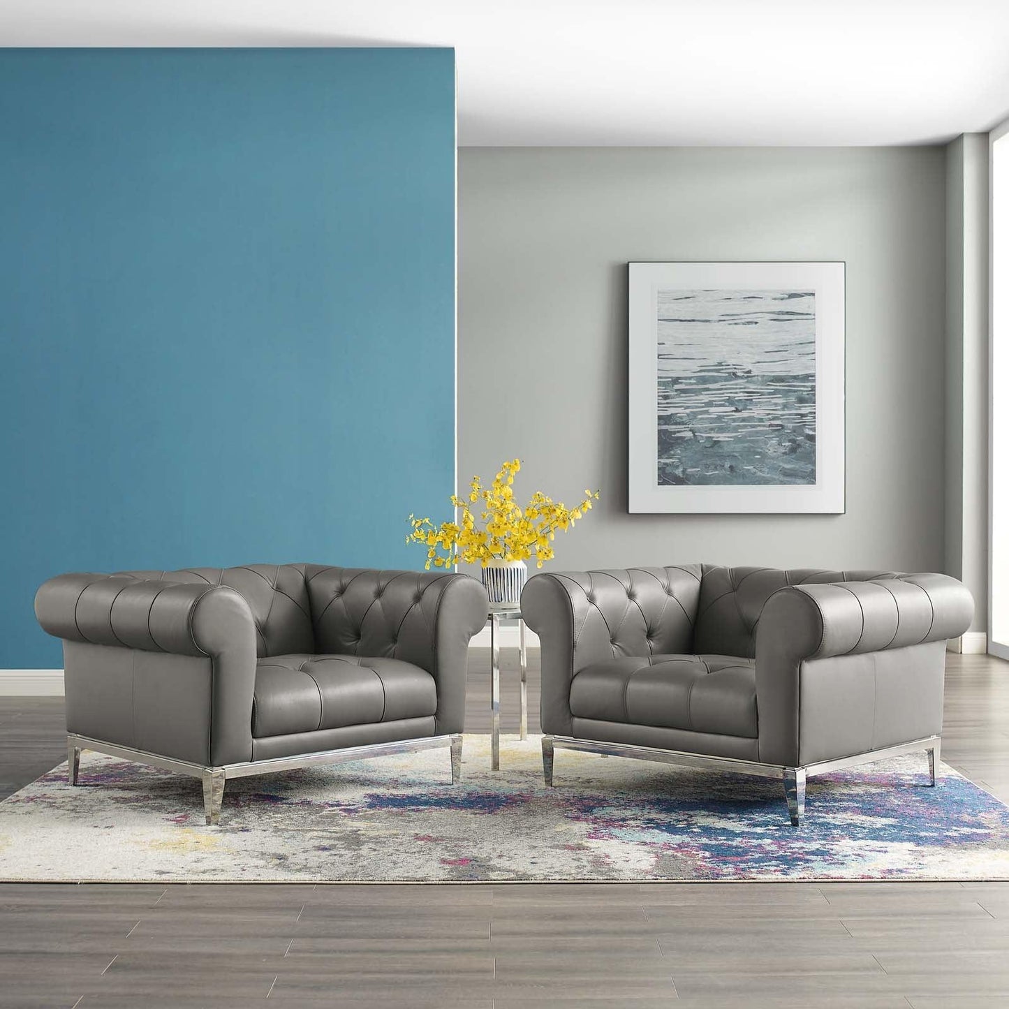Modway Idyll Tufted Upholstered Leather Armchair Set of 2 FredCo