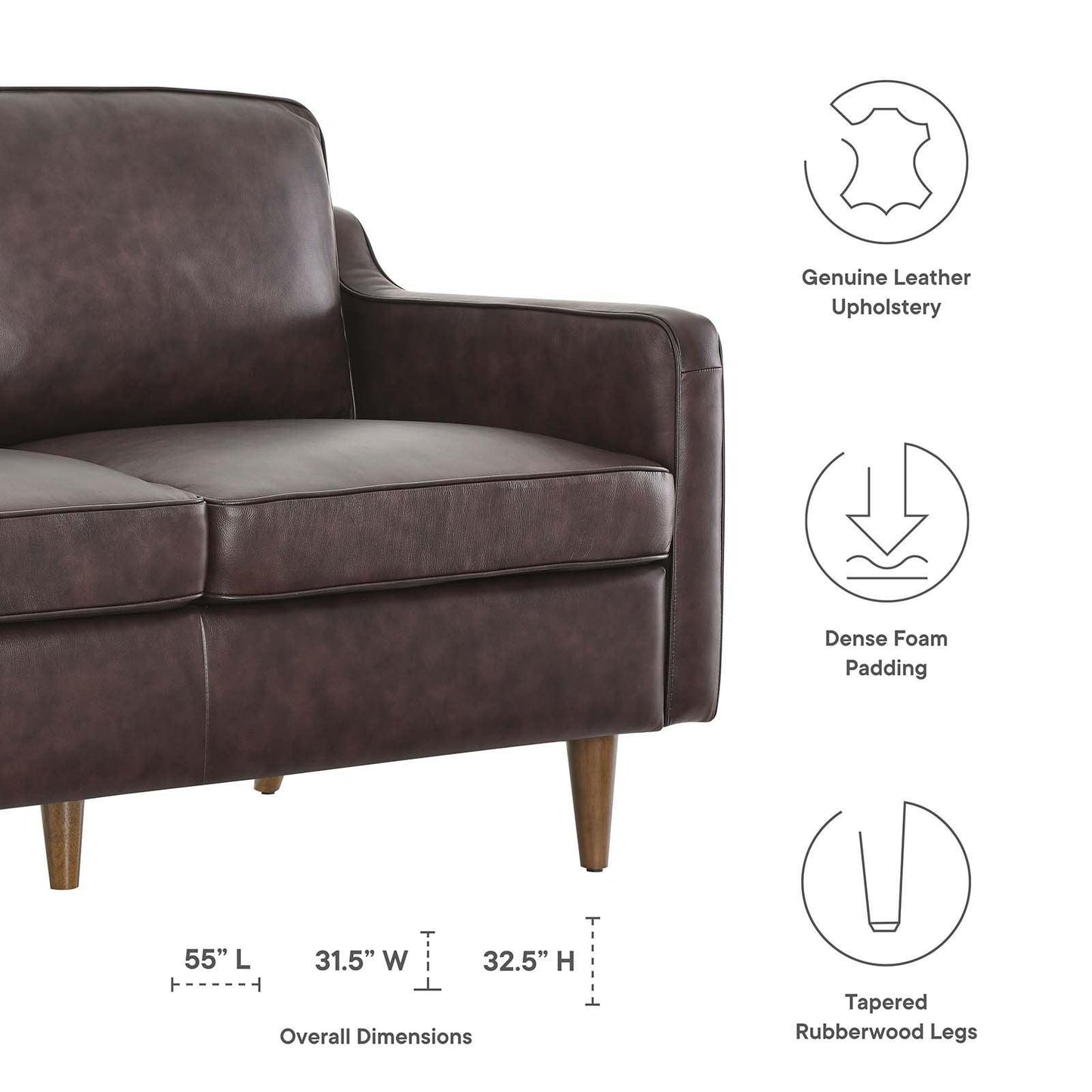 Modway Impart Genuine Leather Loveseat FredCo