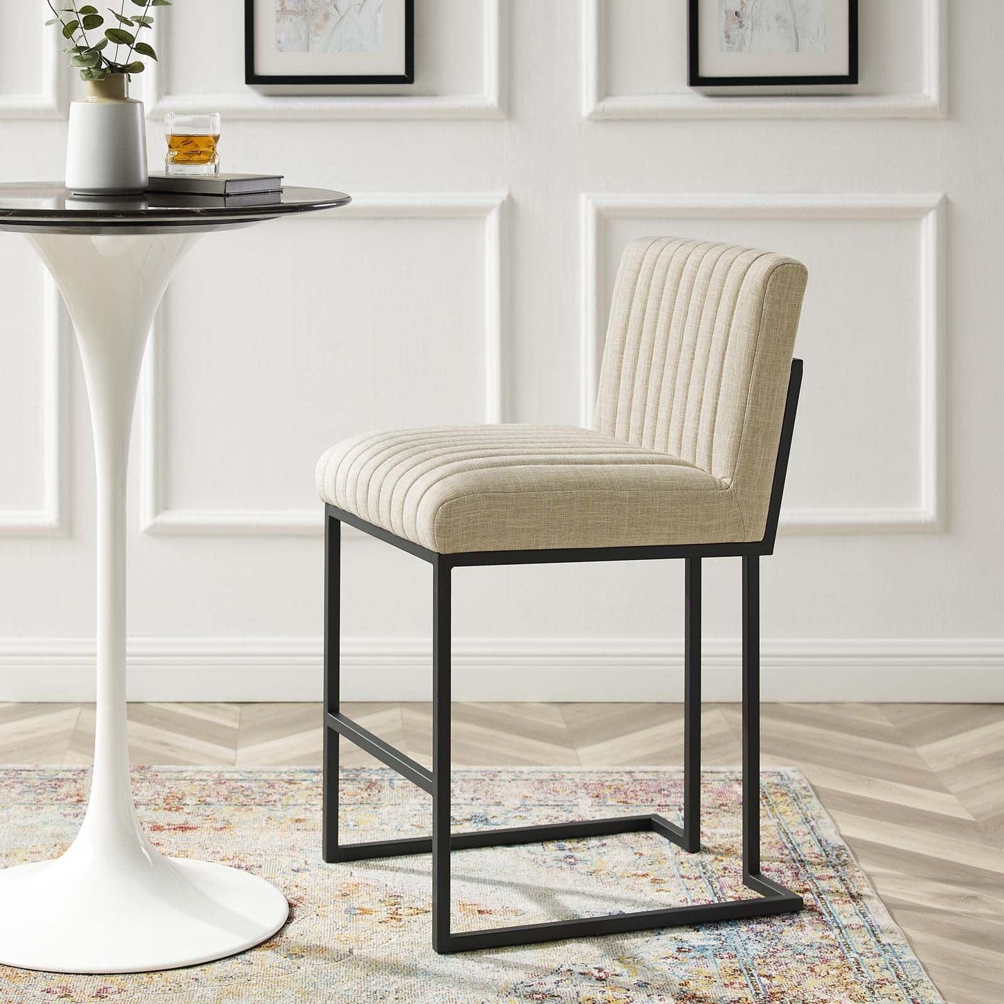 Modway Indulge Channel Tufted Fabric Counter Stool FredCo