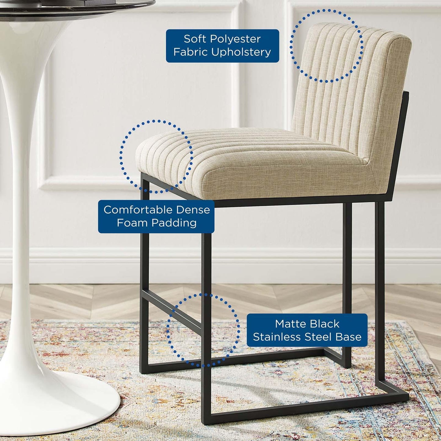 Modway Indulge Channel Tufted Fabric Counter Stool FredCo