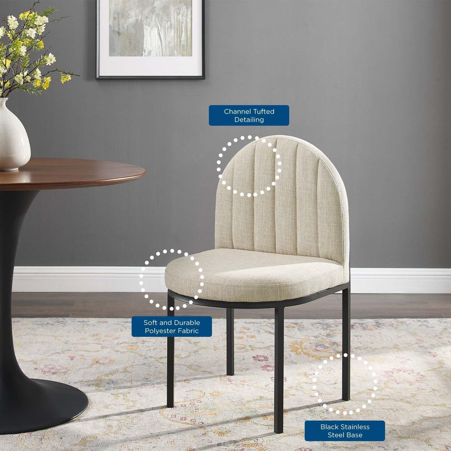 Modway Isla Channel Tufted Upholstered Fabric Dining Side Chair FredCo