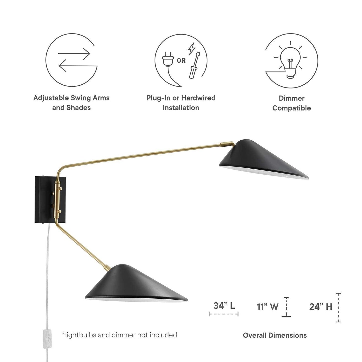 Modway Journey 2-Light Swing Arm Wall Sconce FredCo