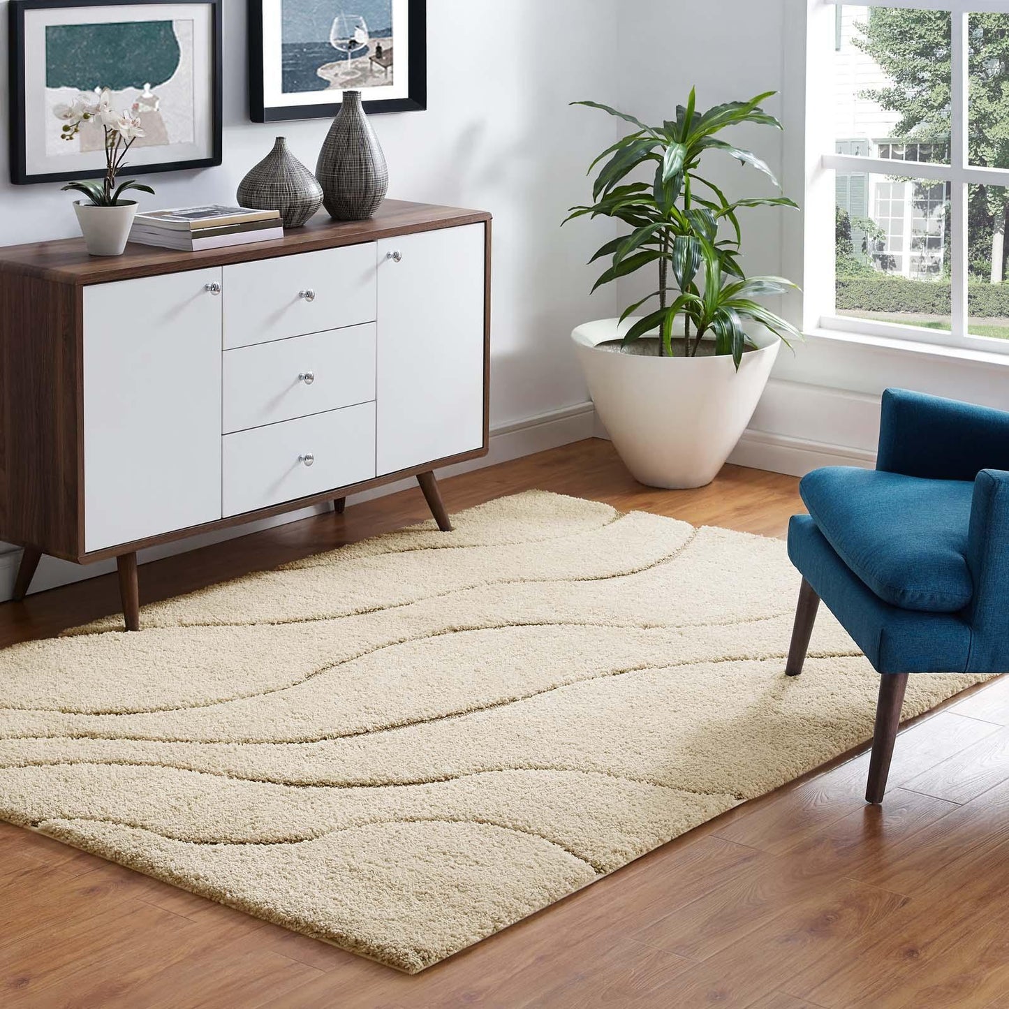 Modway Jubilant Abound Abstract Swirl Shag Area Rug FredCo