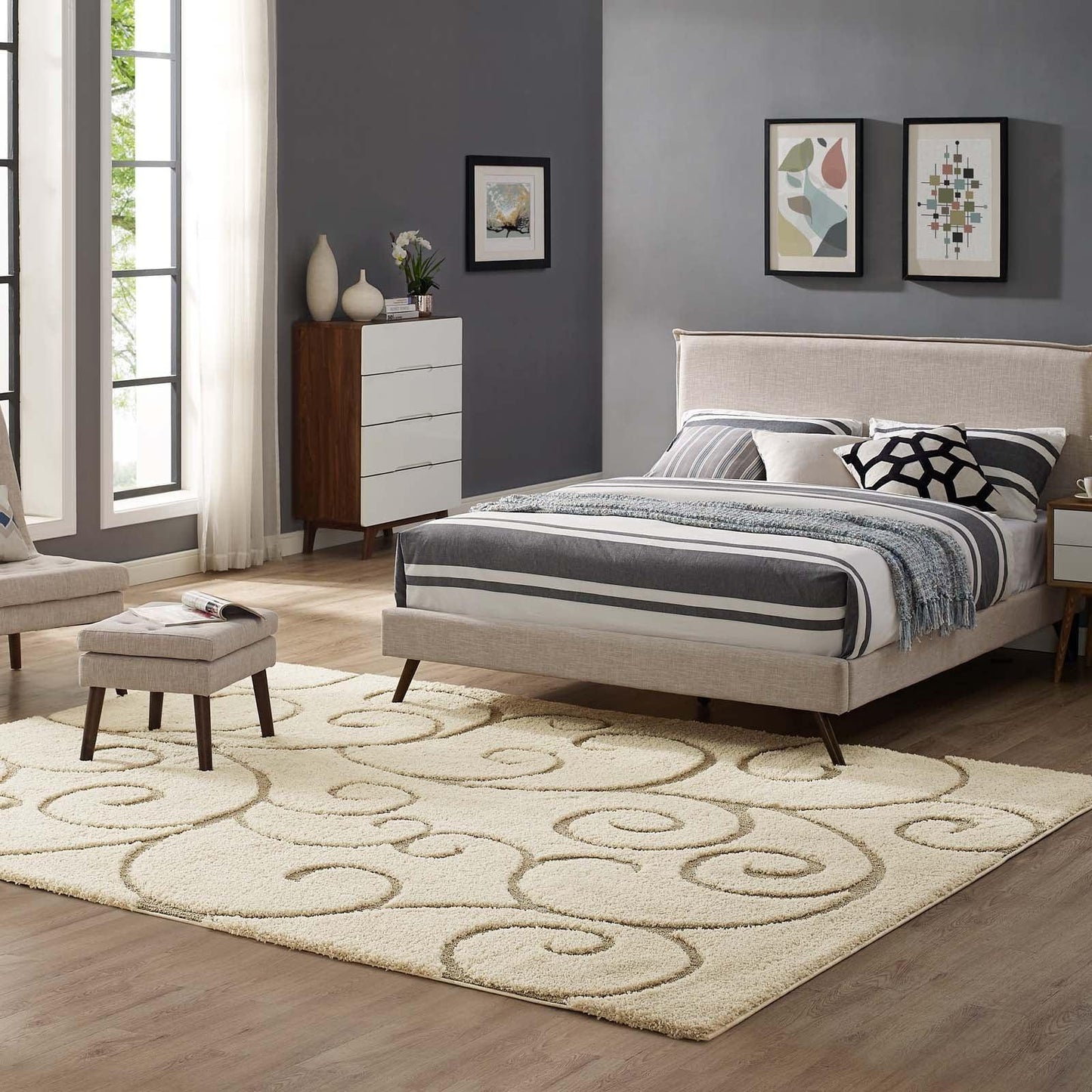Modway Jubilant Burgeon Scrolling Vine Shag Area Rug FredCo
