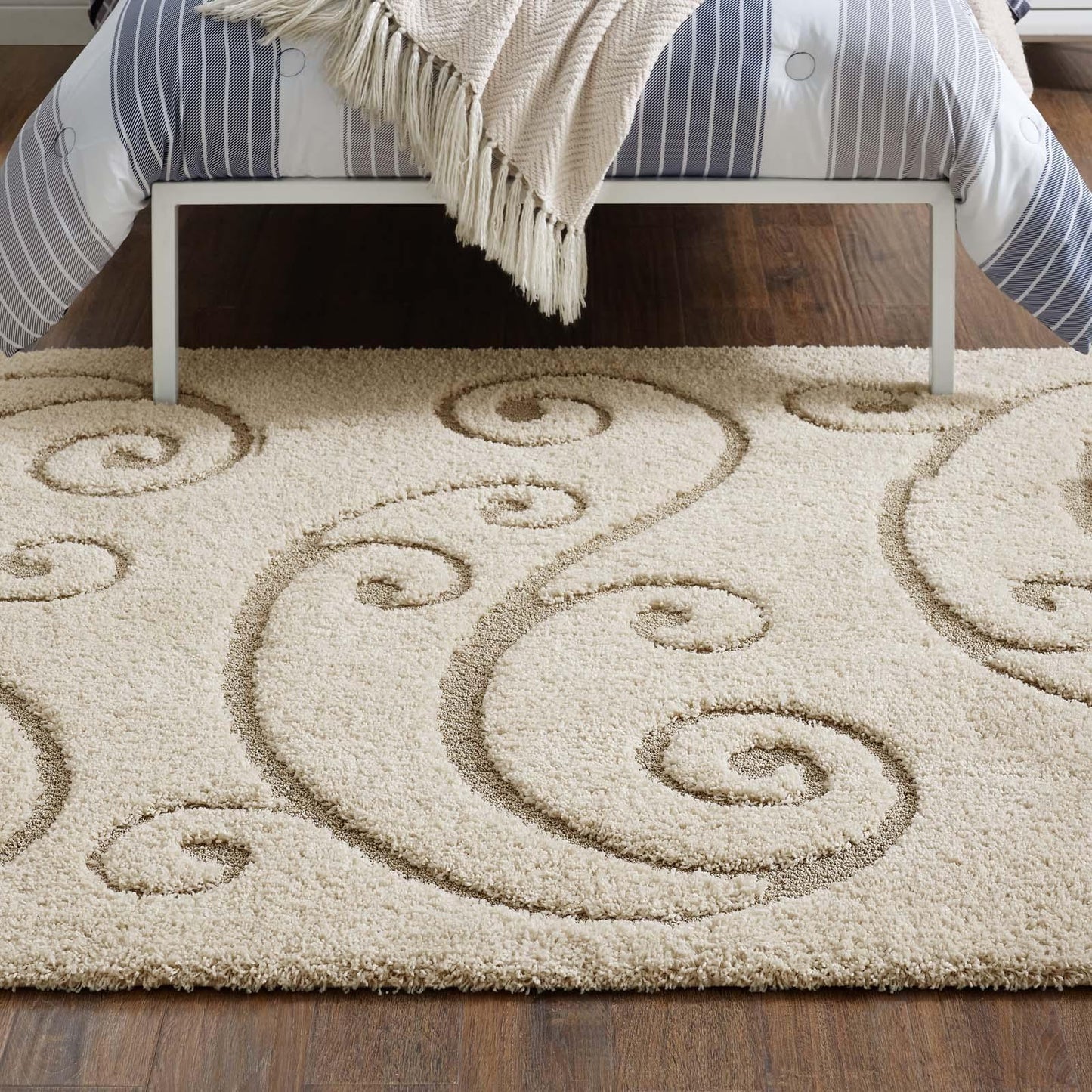 Modway Jubilant Sprout Scrolling Vine Shag Area Rug FredCo