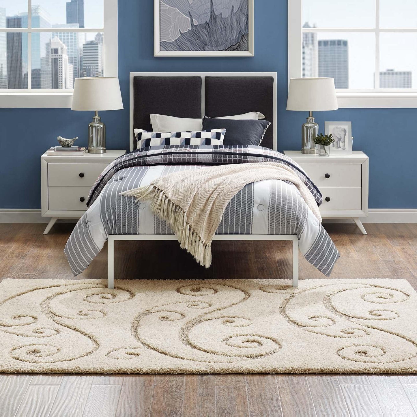 Modway Jubilant Sprout Scrolling Vine Shag Area Rug FredCo