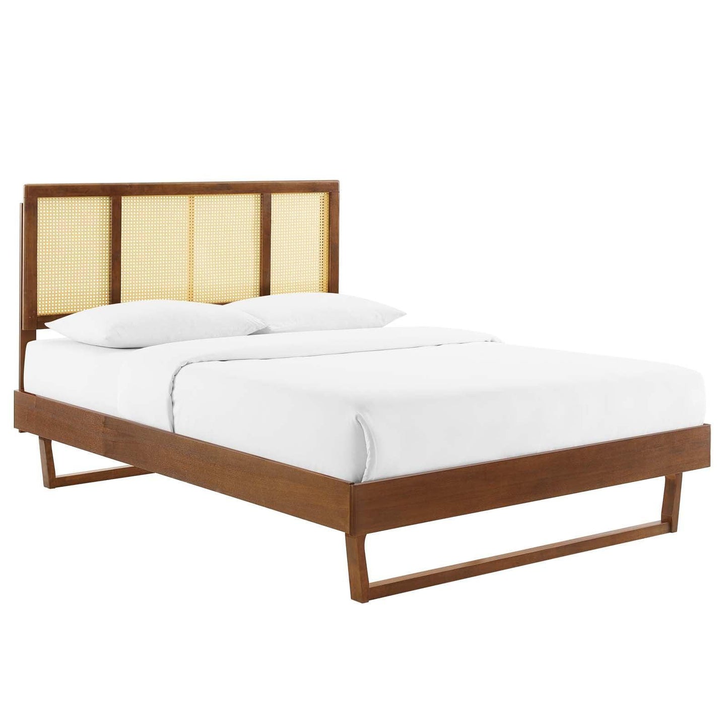 Modway Kelsea Cane and Wood Full Platform Bed With Angular Legs FredCo