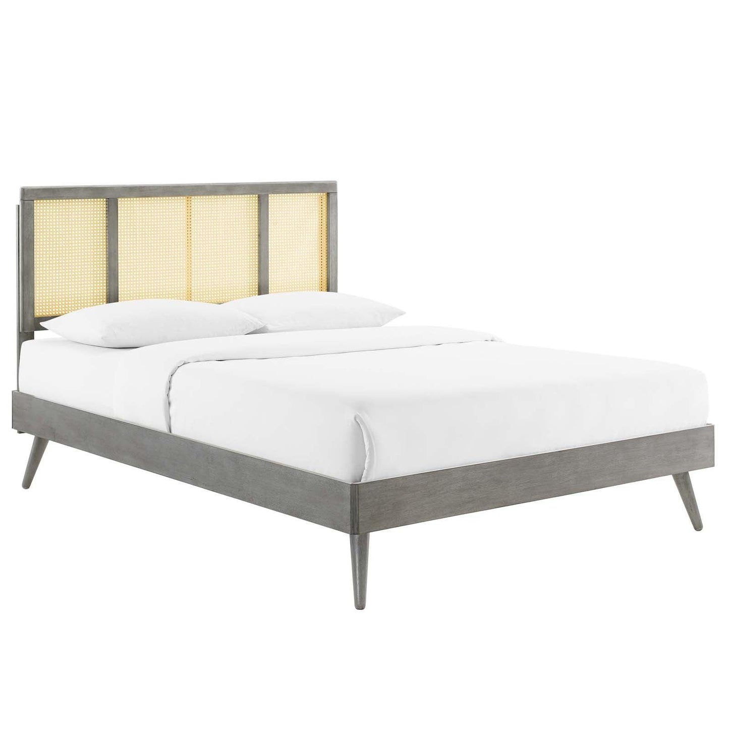 Modway Kelsea Cane and Wood Full Platform Bed With Splayed Legs FredCo