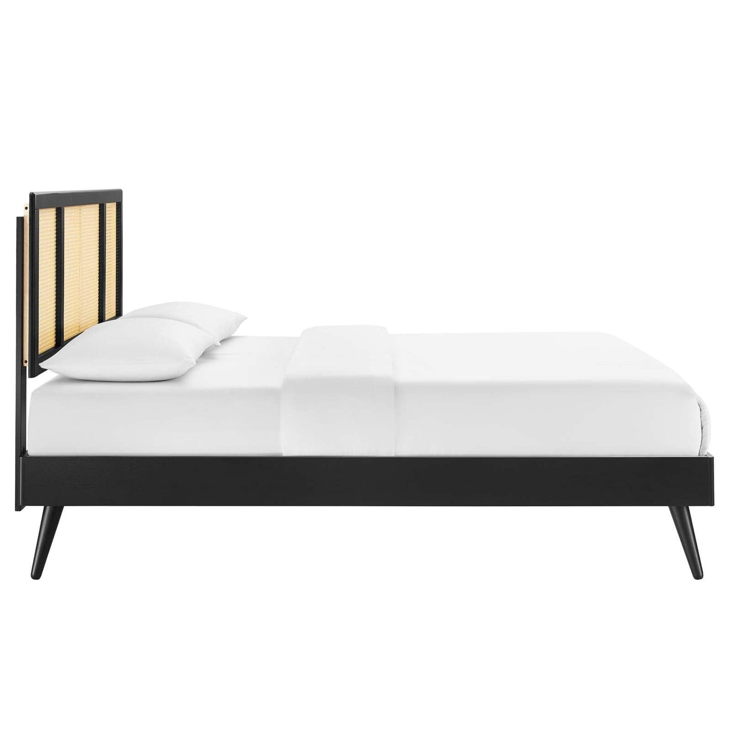 Modway Kelsea Cane and Wood King Platform Bed With Splayed Legs FredCo
