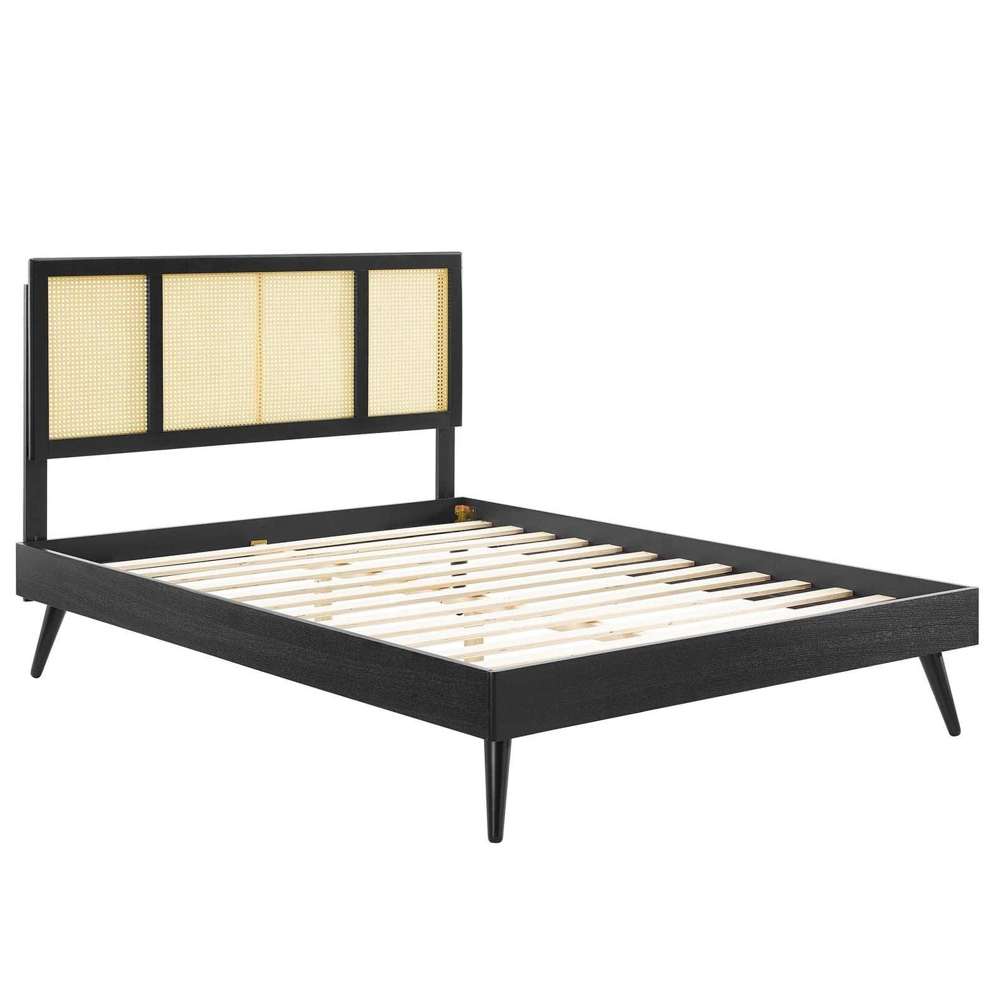 Modway Kelsea Cane and Wood King Platform Bed With Splayed Legs FredCo