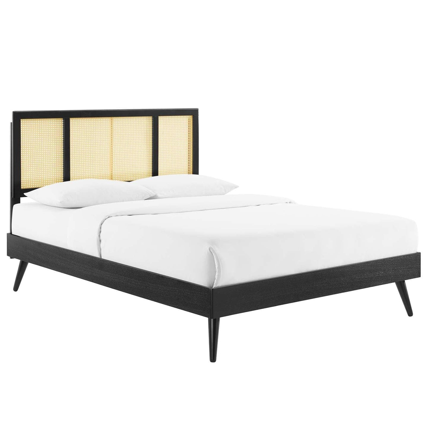 Modway Kelsea Cane and Wood King Platform Bed With Splayed Legs FredCo