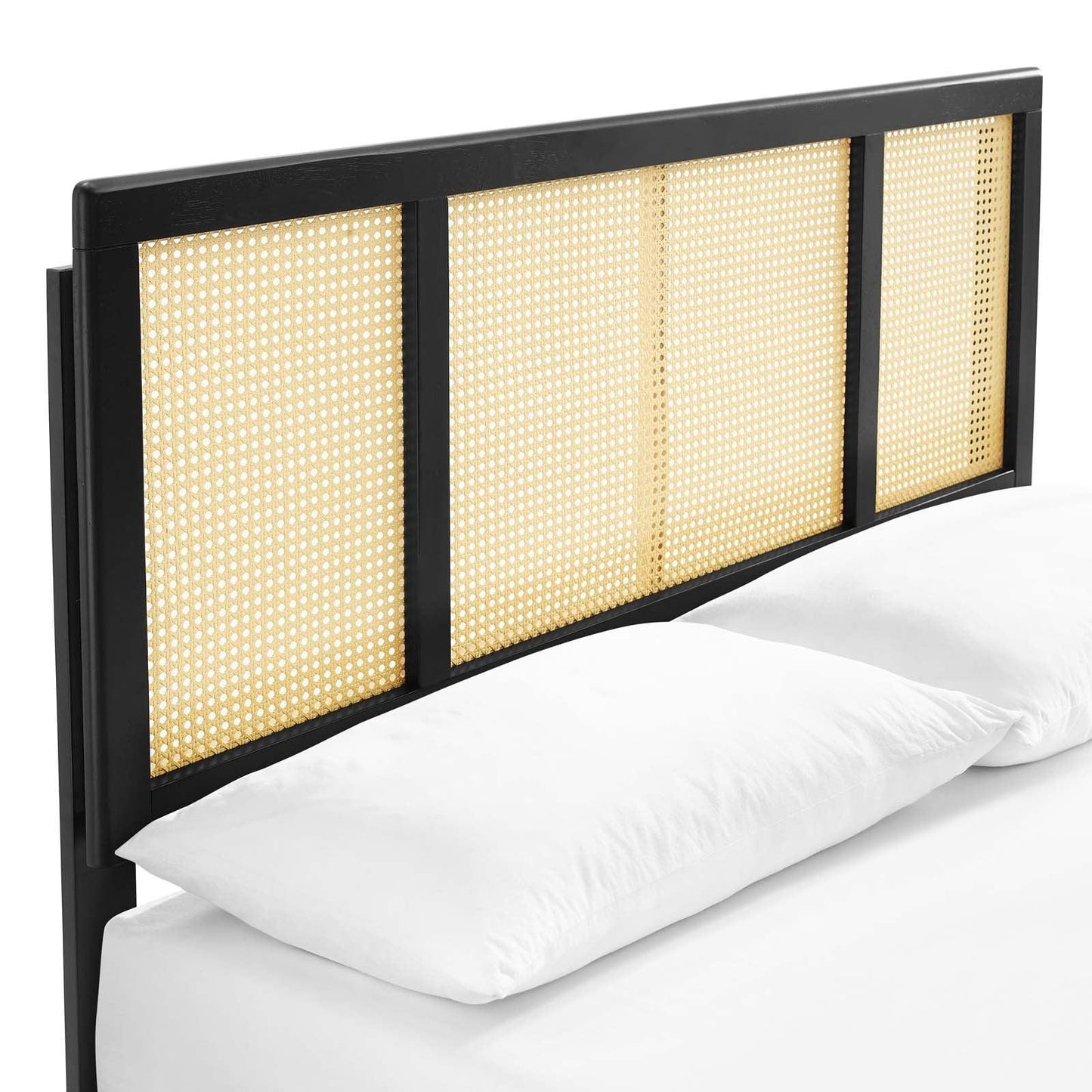 Modway Kelsea Cane and Wood King Platform Bed With Splayed Legs FredCo