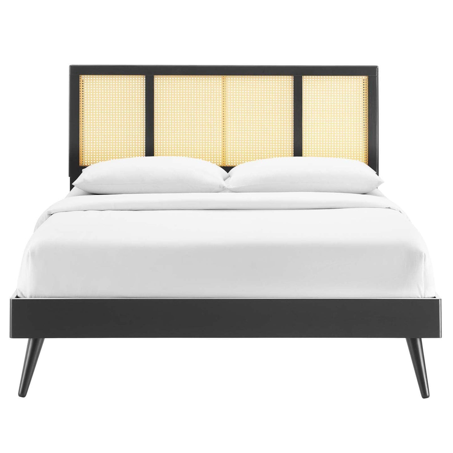 Modway Kelsea Cane and Wood King Platform Bed With Splayed Legs FredCo