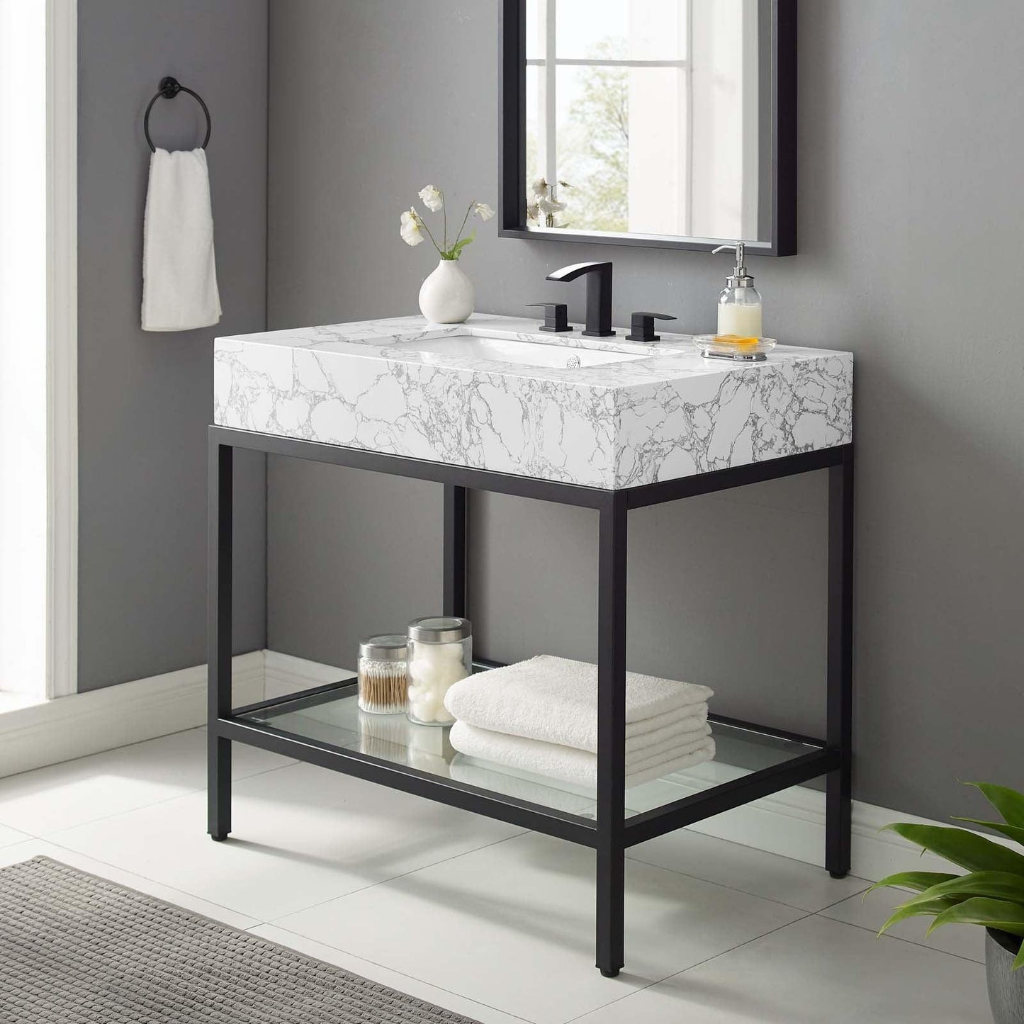 Modway Kingsley 36" Black Stainless Steel Bathroom Vanity FredCo