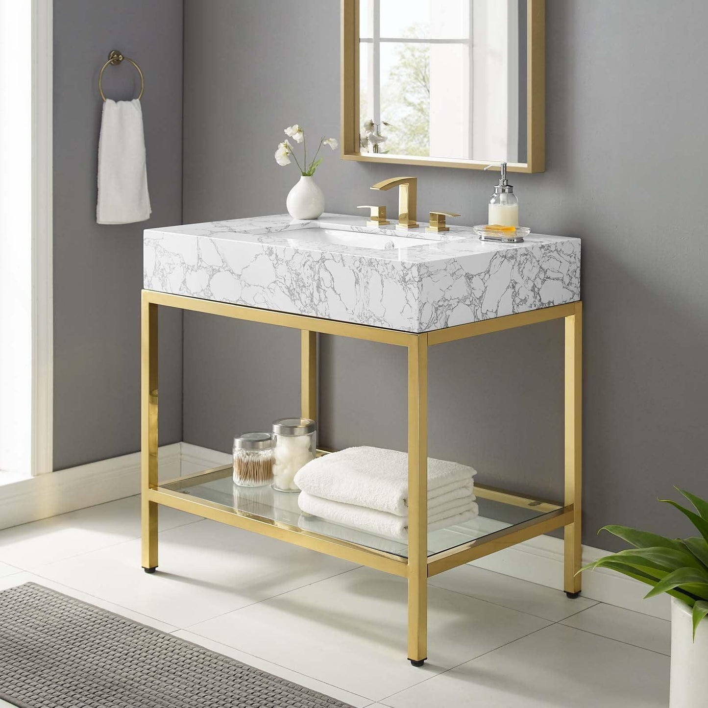 Modway Kingsley 36" Gold Stainless Steel Bathroom Vanity FredCo