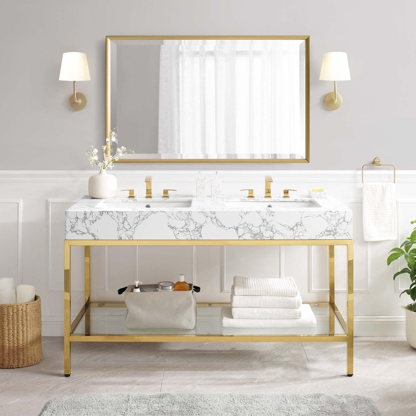 Modway Kingsley 60" Gold Stainless Steel Bathroom Vanity FredCo