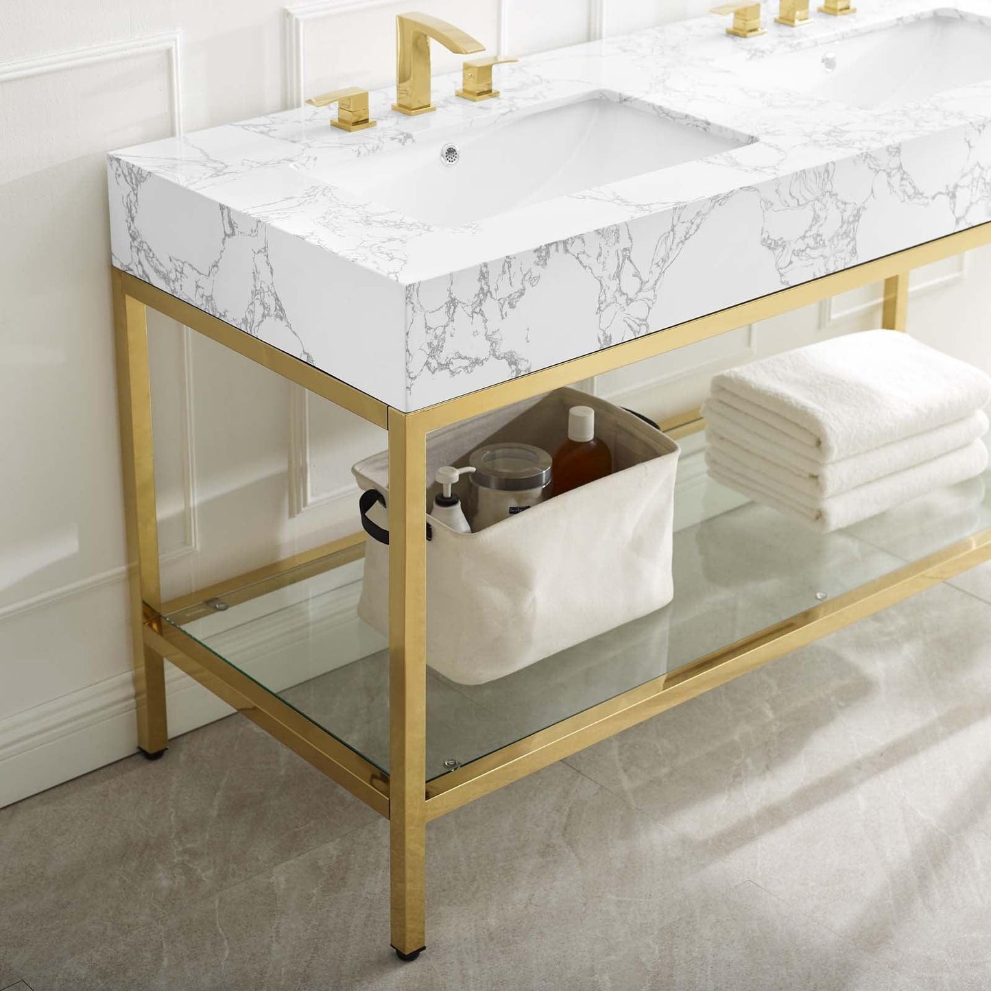 Modway Kingsley 60" Gold Stainless Steel Bathroom Vanity FredCo