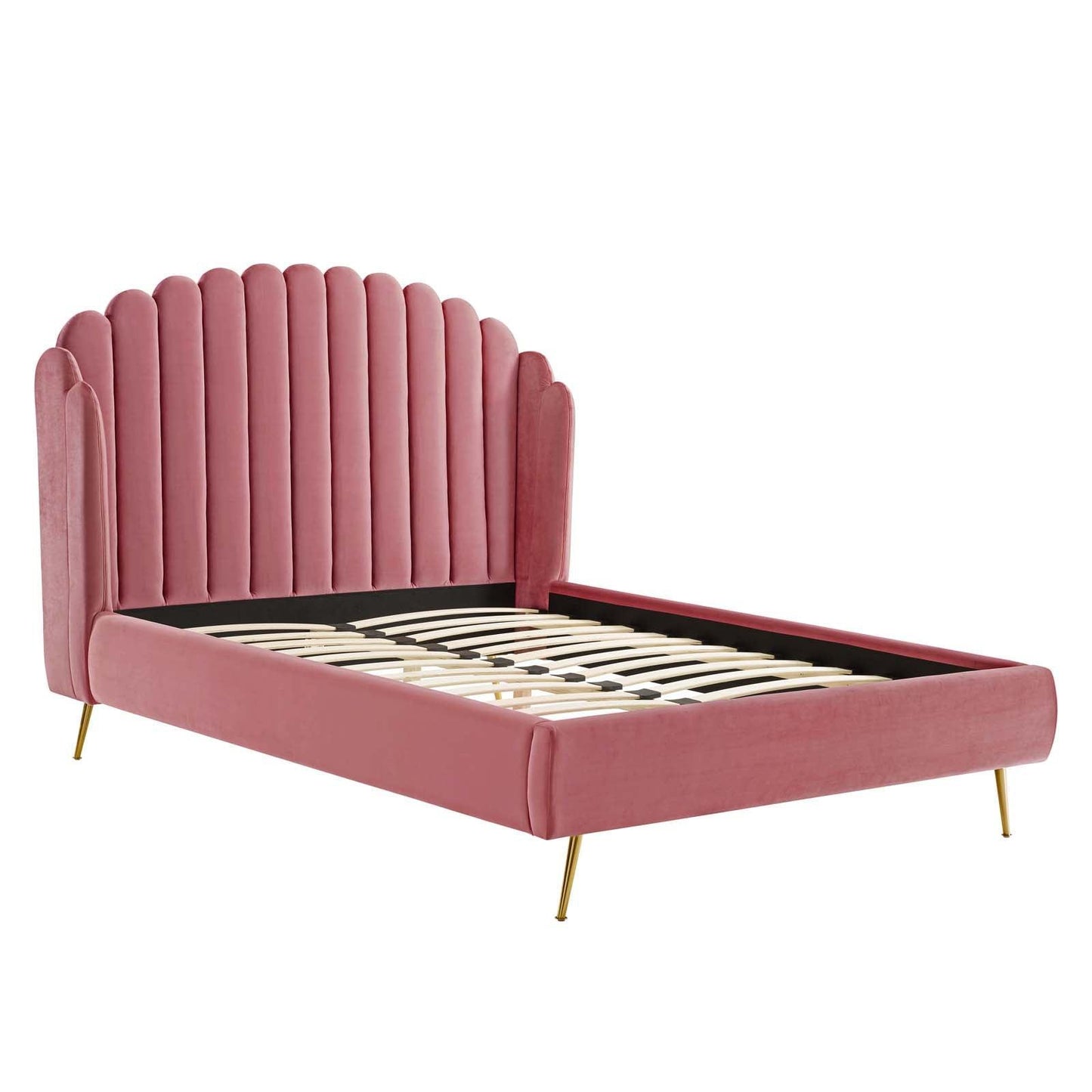 Modway Lana Queen Performance Velvet Wingback Platform Bed FredCo