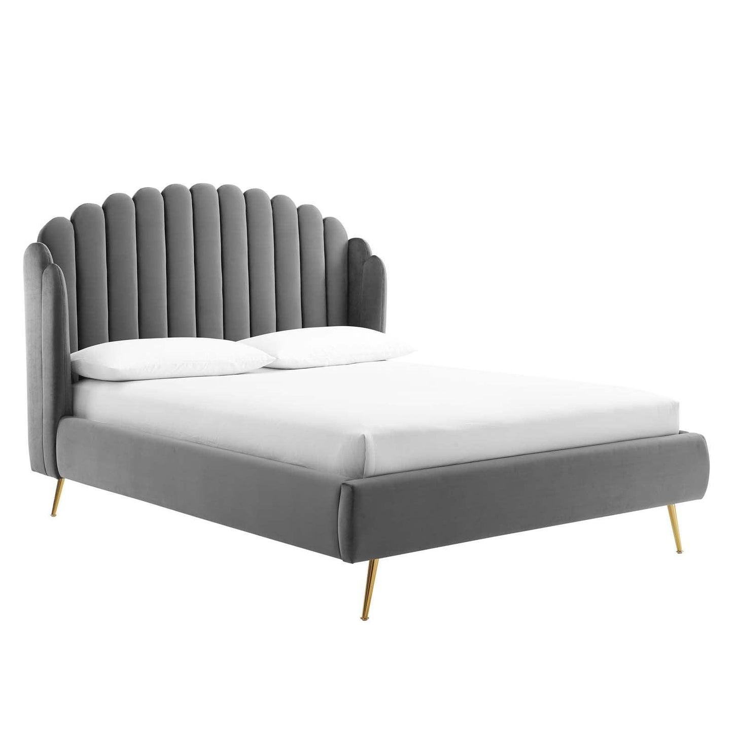 Modway Lana Queen Performance Velvet Wingback Platform Bed FredCo