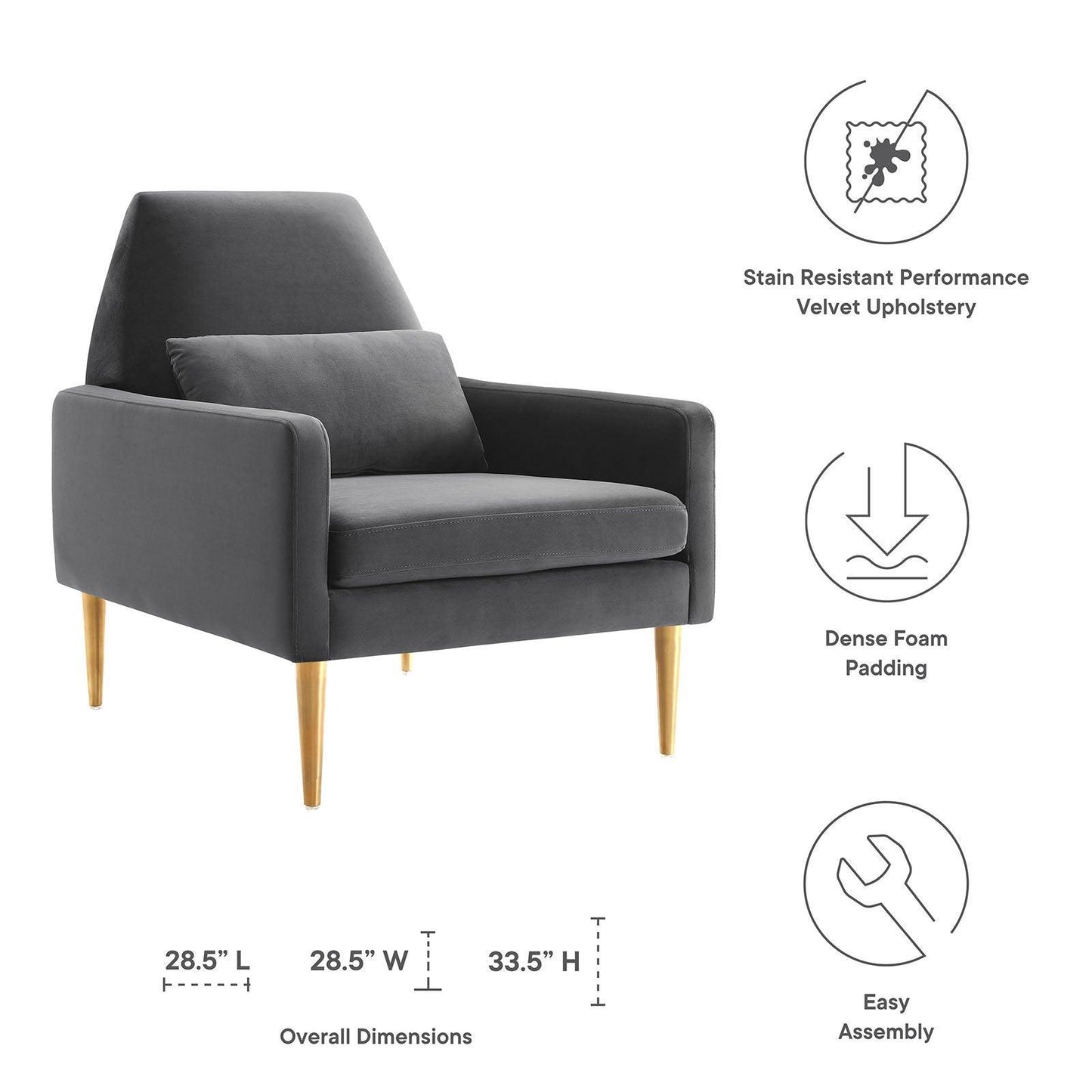 Modway Liliana Performance Velvet Armchair FredCo