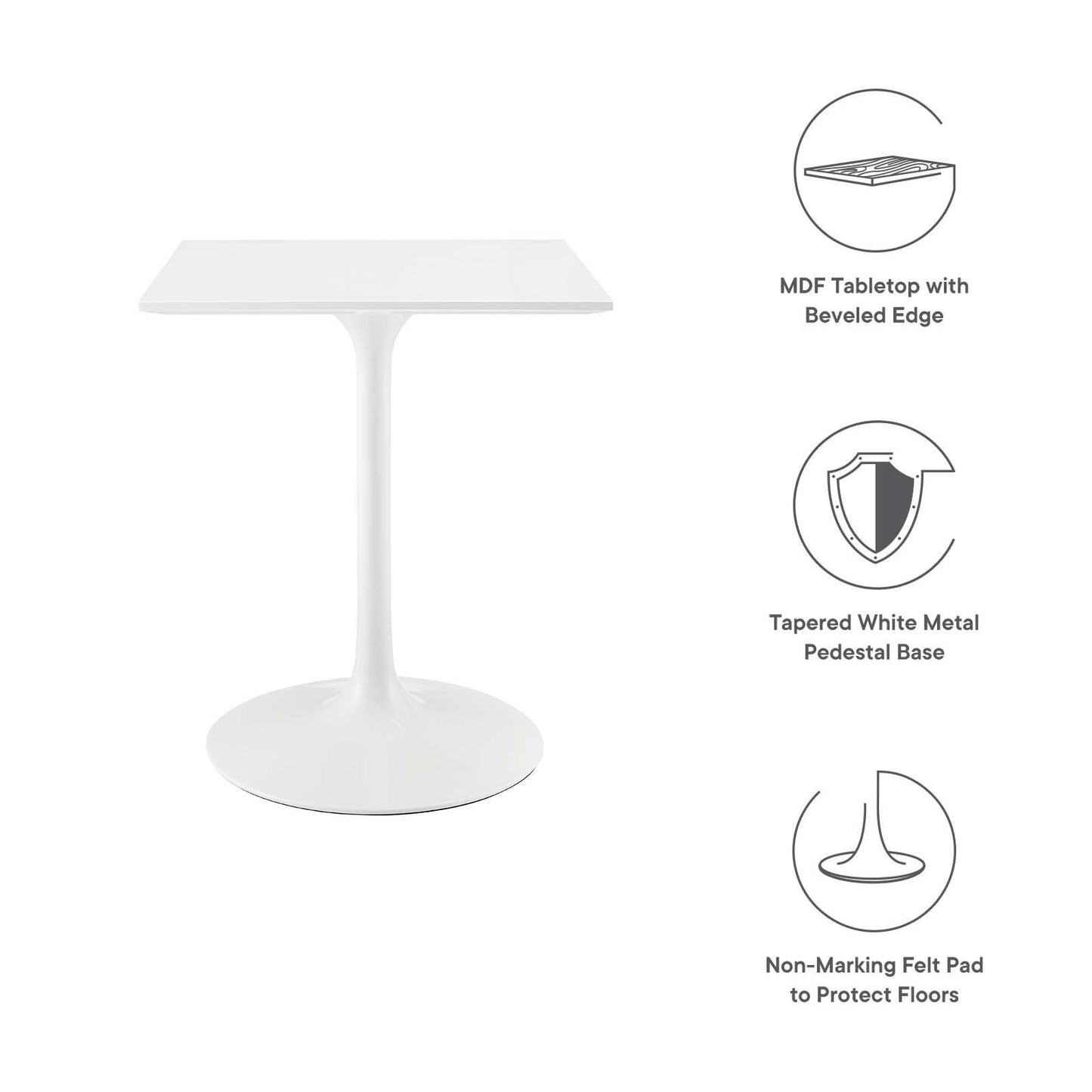 Modway Lippa 24" Square Wood Top Dining Table, White FredCo