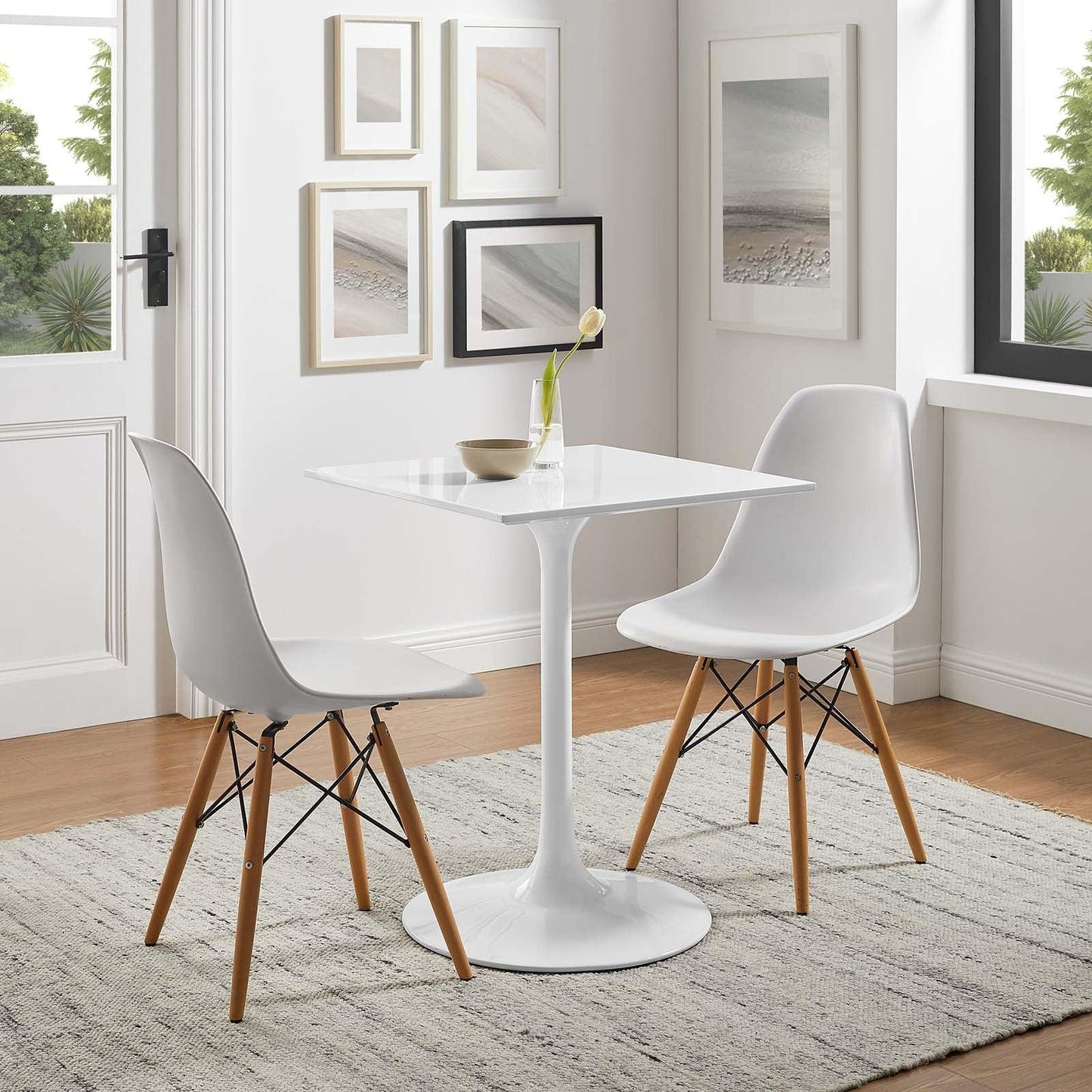 Modway Lippa 24" Square Wood Top Dining Table, White FredCo