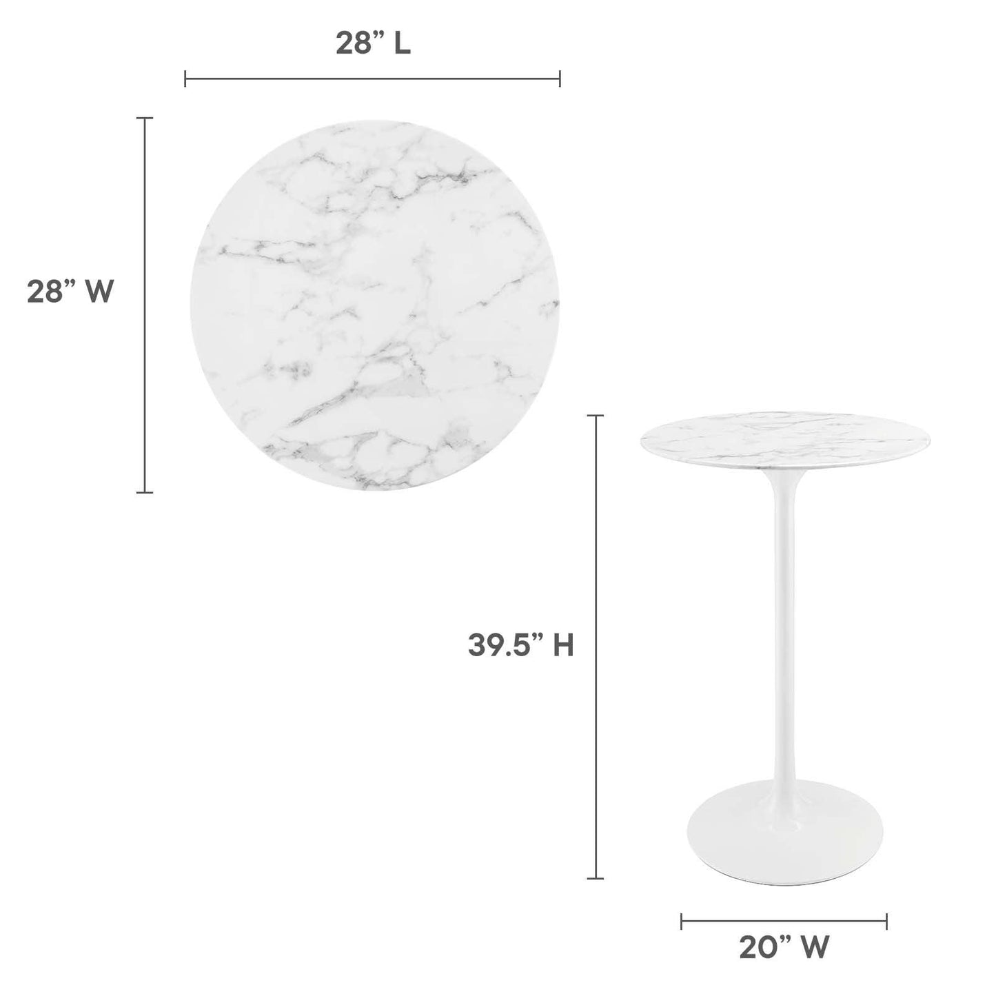 Modway Lippa 28" Round Artificial Marble Bar Table FredCo