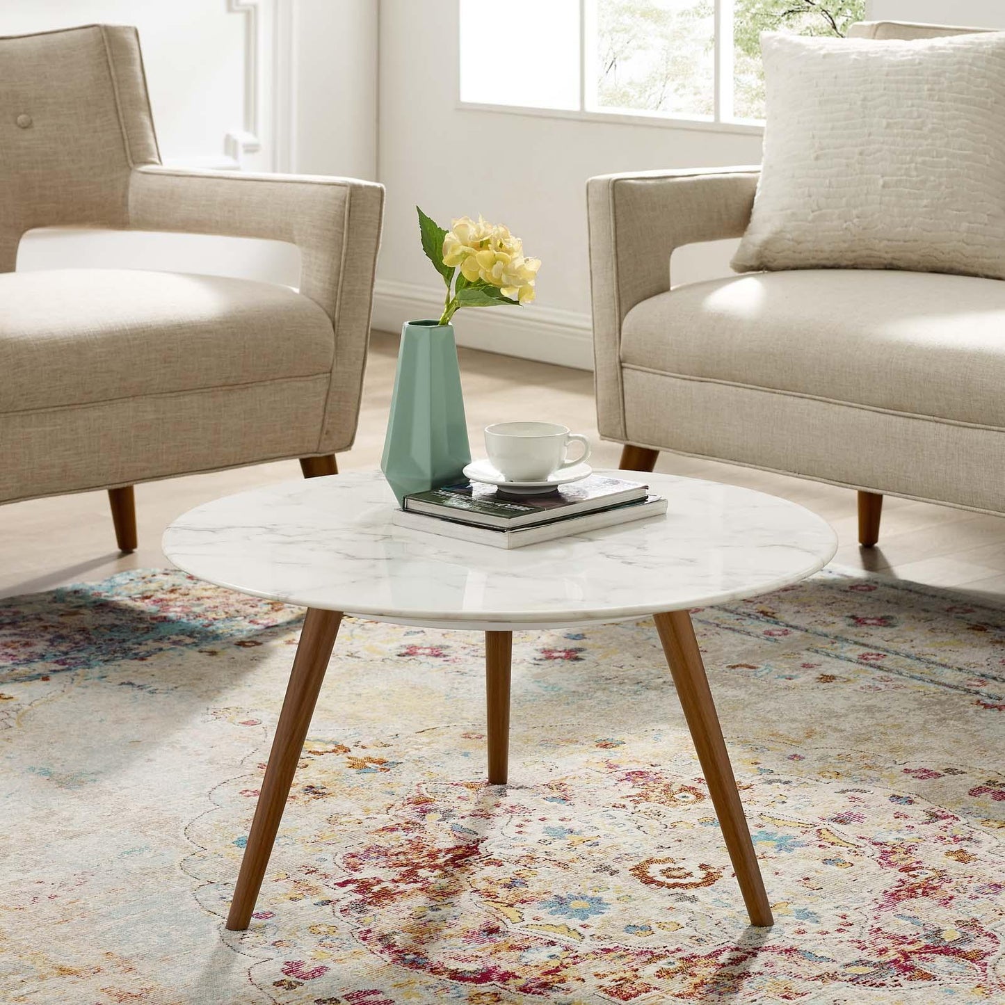Modway Lippa 28" Round Artificial Marble Coffee Table with Tripod Base FredCo