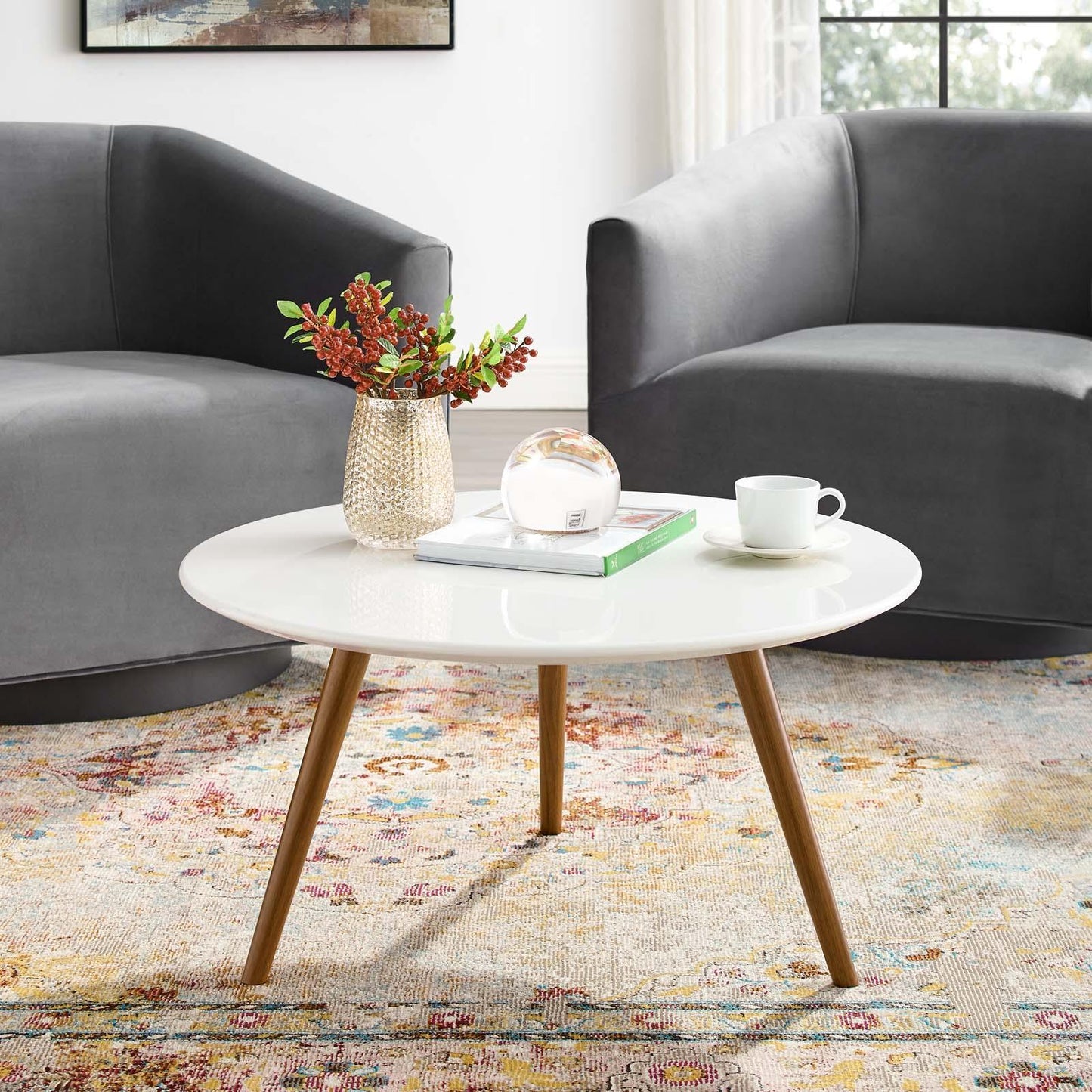 Modway Lippa 28" Round Wood Top Coffee Table with Tripod Base FredCo
