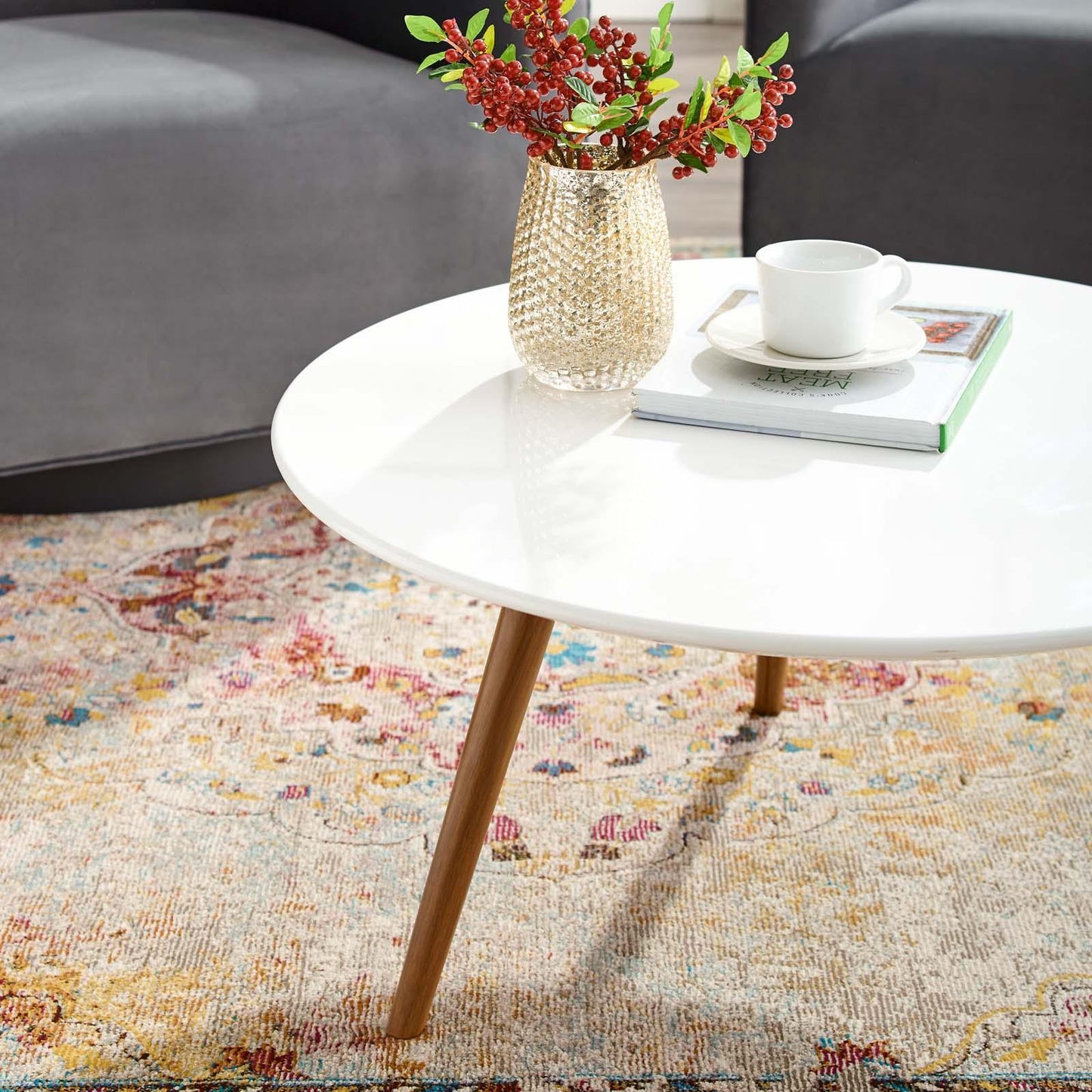 Modway Lippa 28" Round Wood Top Coffee Table with Tripod Base FredCo