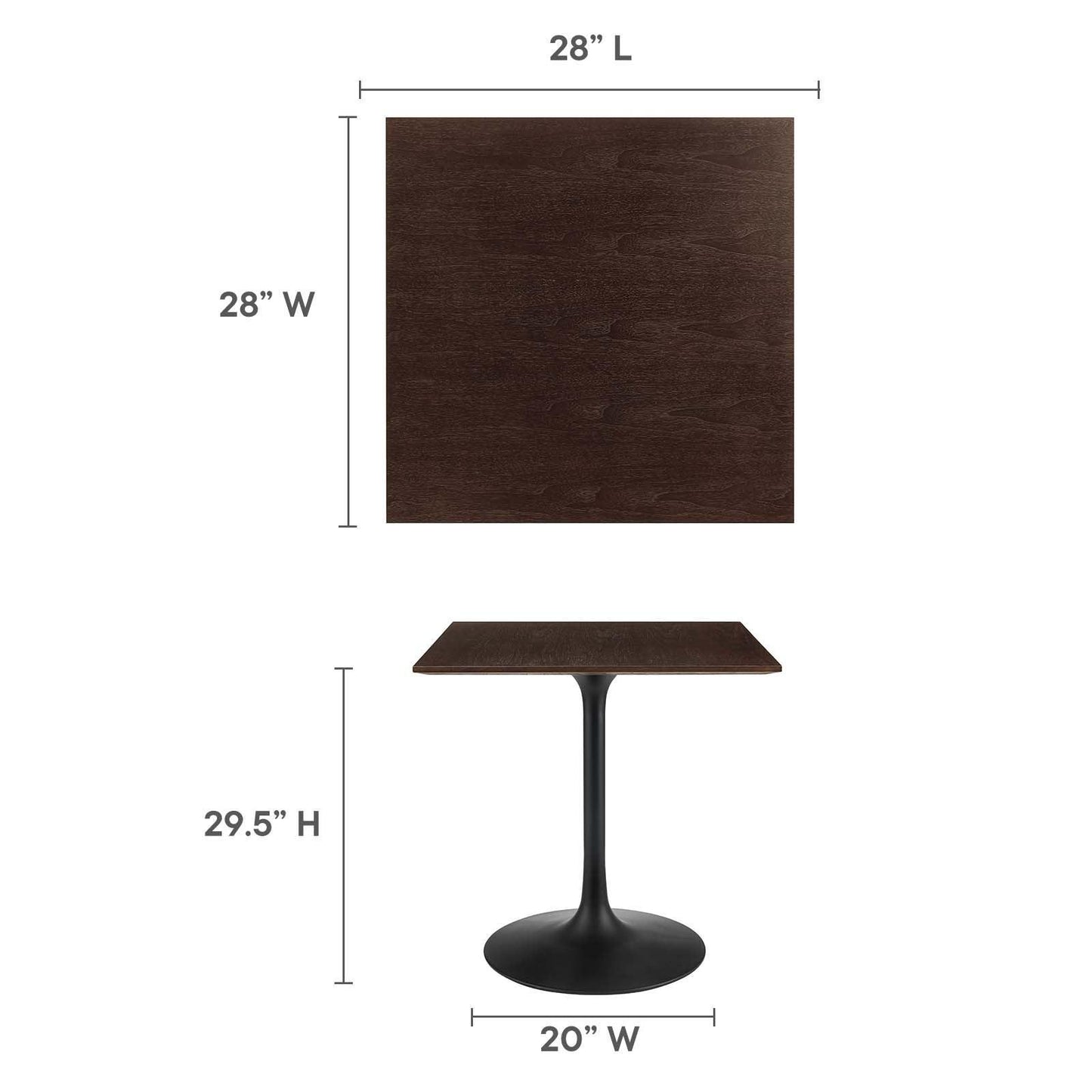 Modway Lippa 28" Square Wood Grain Square Dining Table FredCo