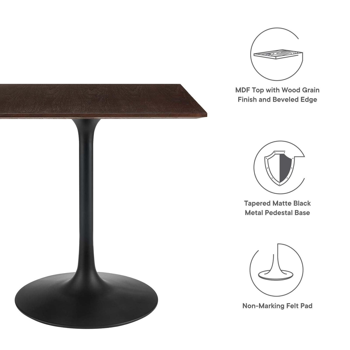 Modway Lippa 28" Square Wood Grain Square Dining Table FredCo