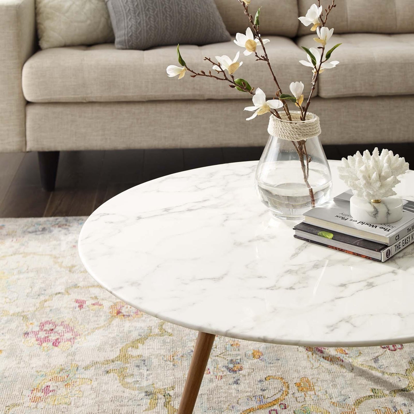Modway Lippa 36" Round Artificial Marble Coffee Table with Tripod Base FredCo