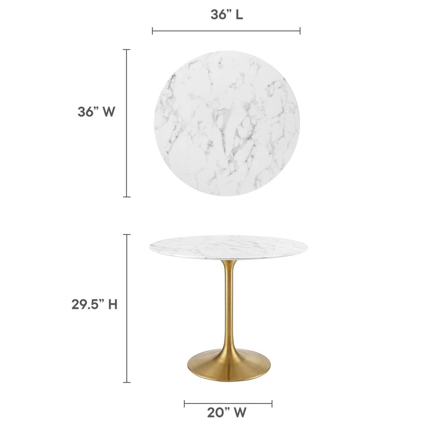 Modway Lippa 36" Round Artificial Marble Dining Table, EEI-3214 FredCo