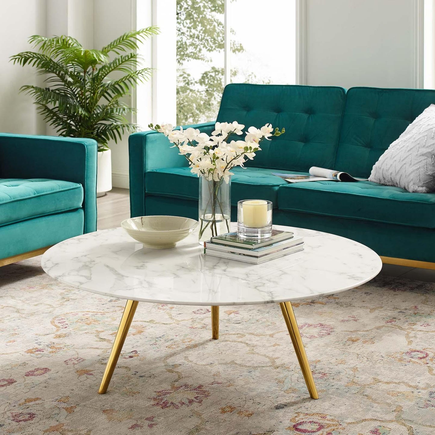 Modway Lippa 40" Round Artificial Marble Coffee Table with Tripod Base, EEI-3672 FredCo