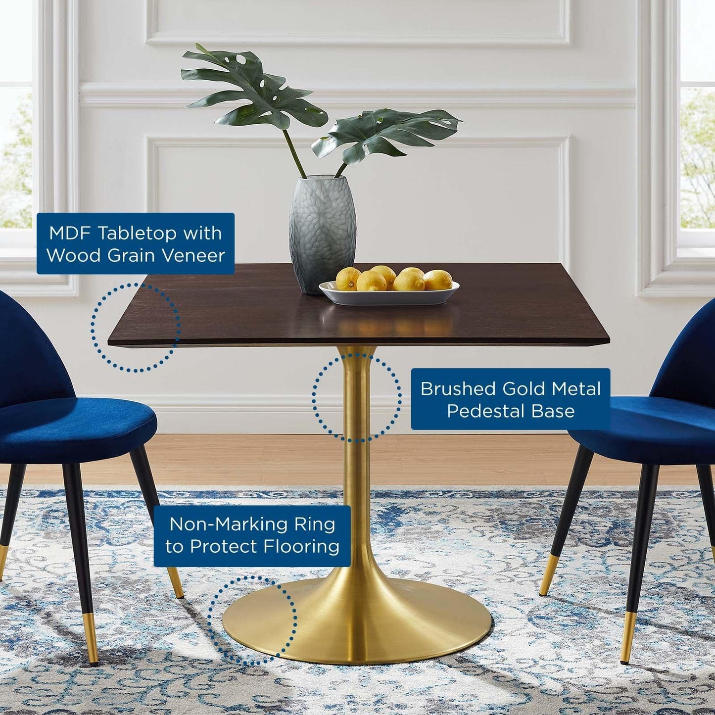 Modway Lippa 40" Square Wood Dining Table FredCo
