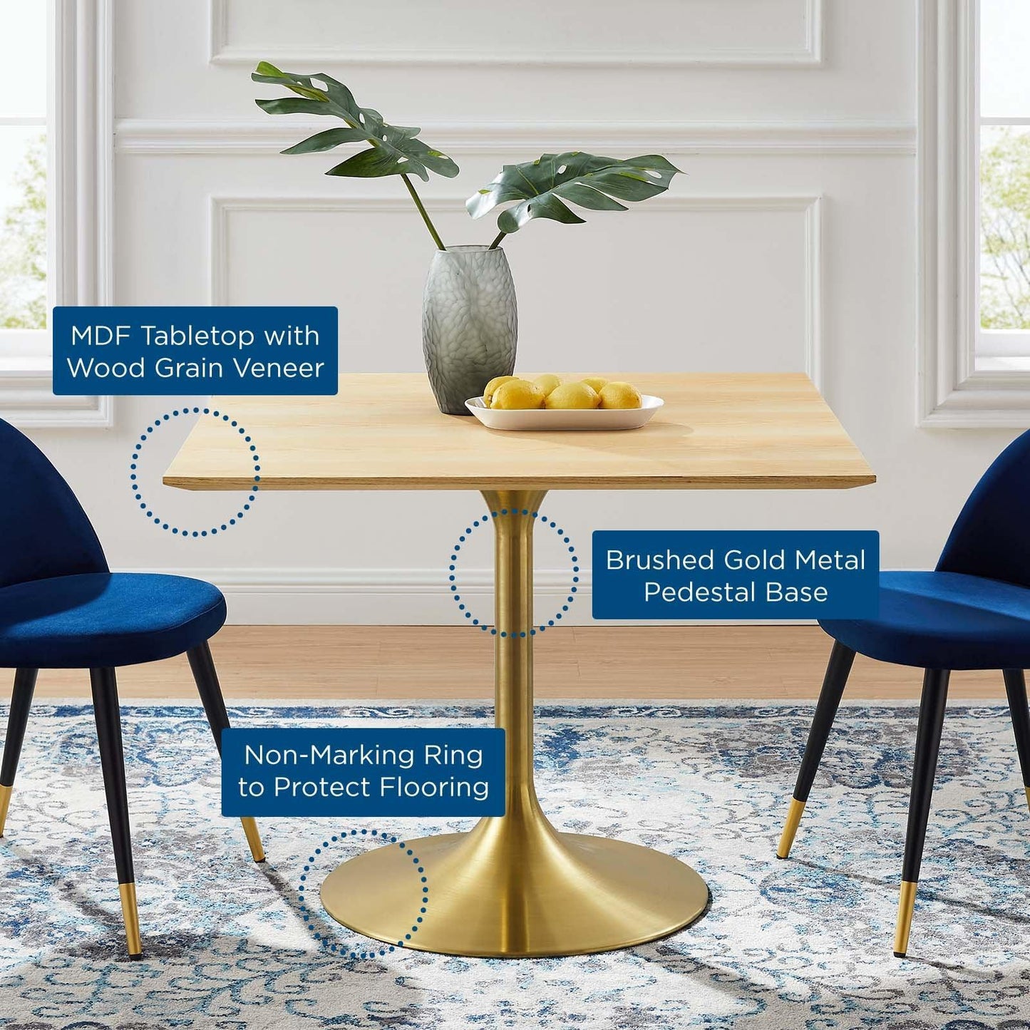 Modway Lippa 40" Square Wood Dining Table FredCo