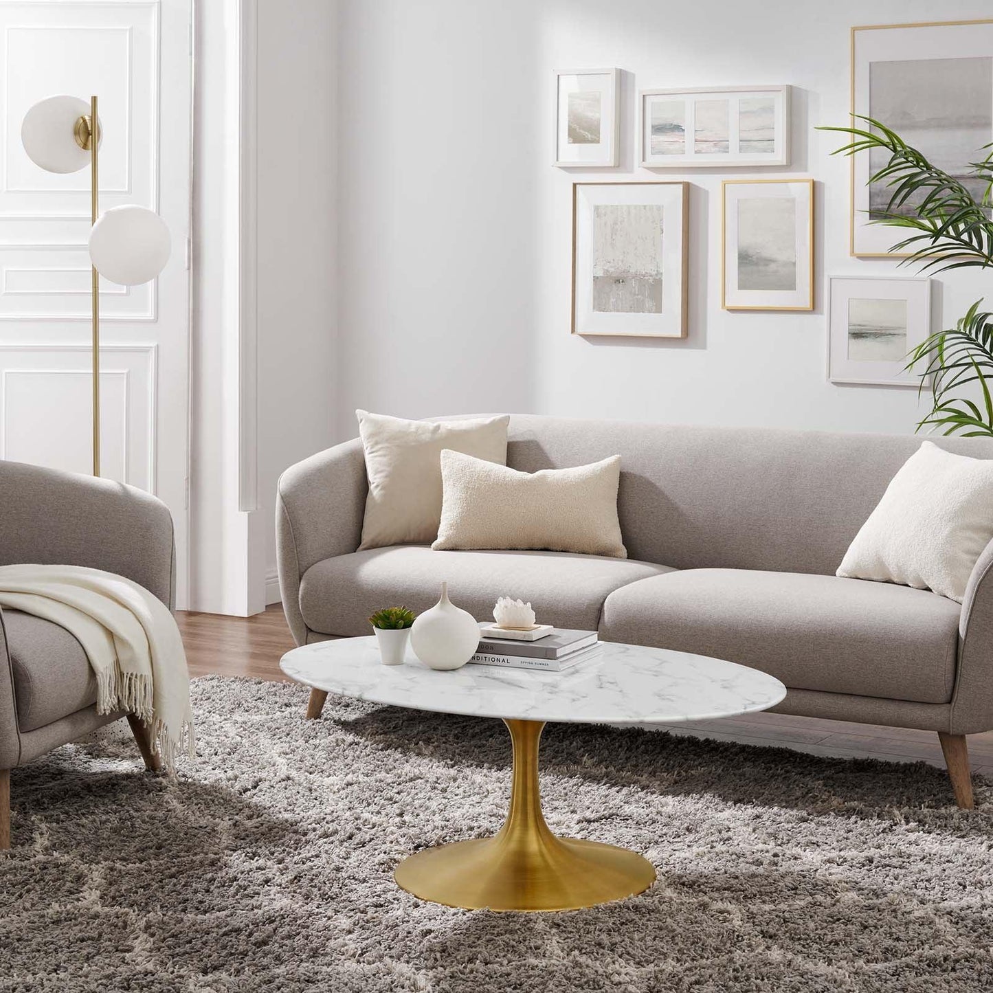 Modway Lippa 42" Oval Artificial Marble Coffee Table, EEI-3249 FredCo