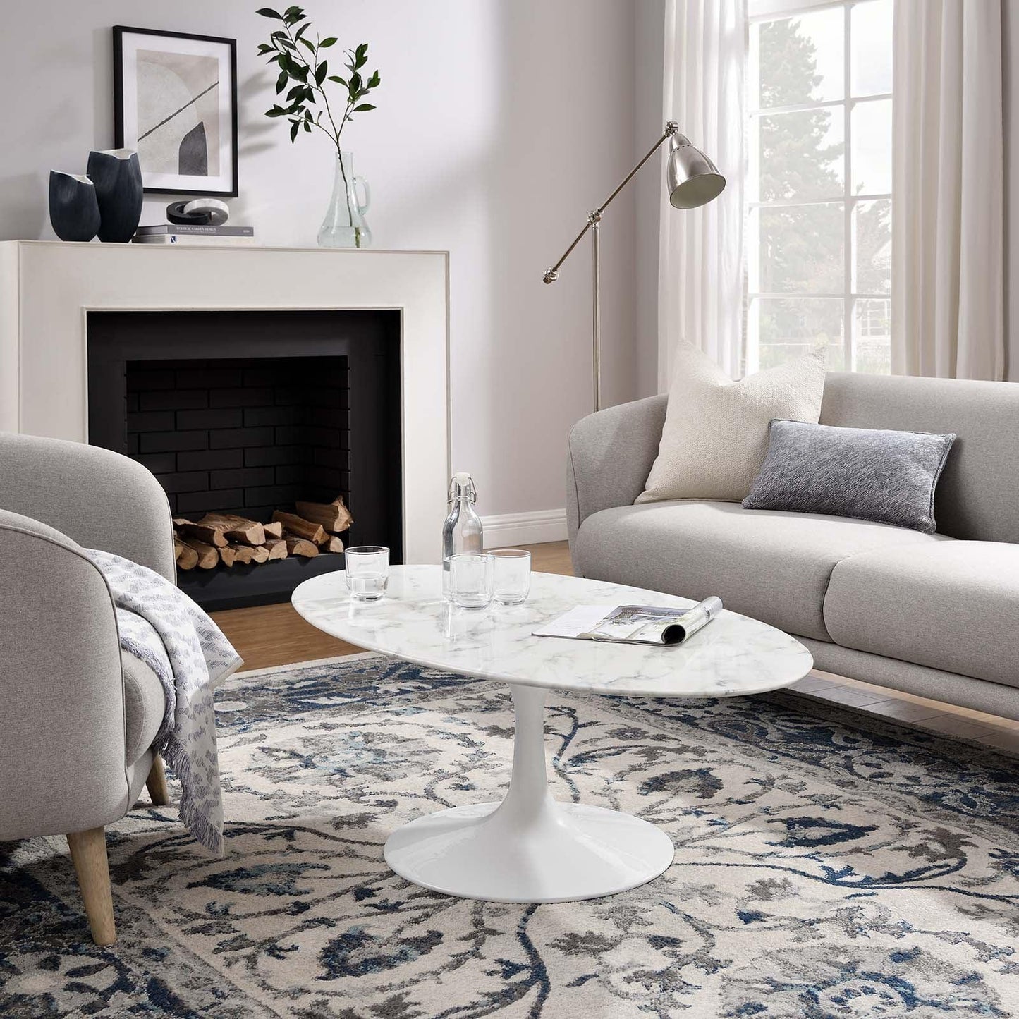 Modway Lippa 48" Oval Artificial Marble Coffee Table FredCo