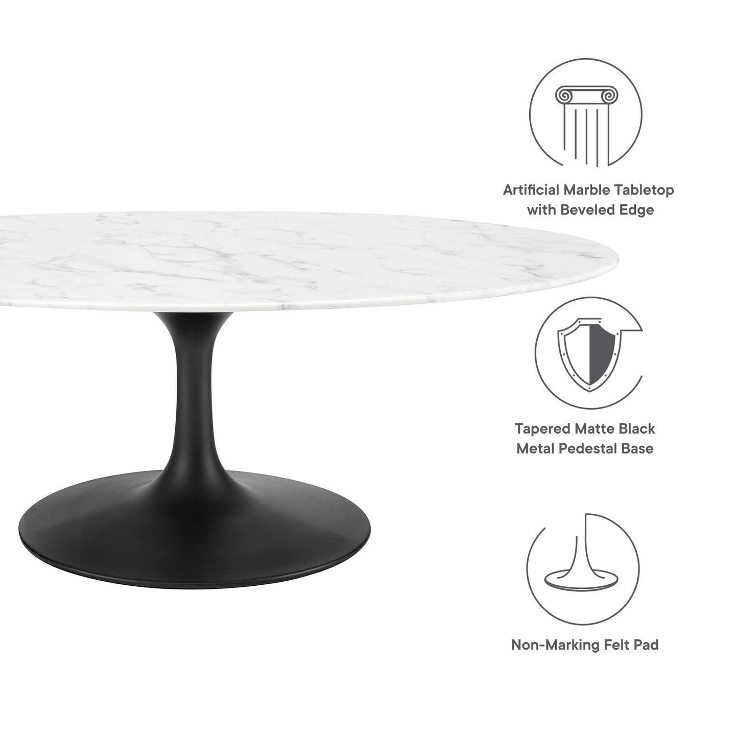 Modway Lippa 48" Oval Artificial Marble Coffee Table, EEI-3537 FredCo