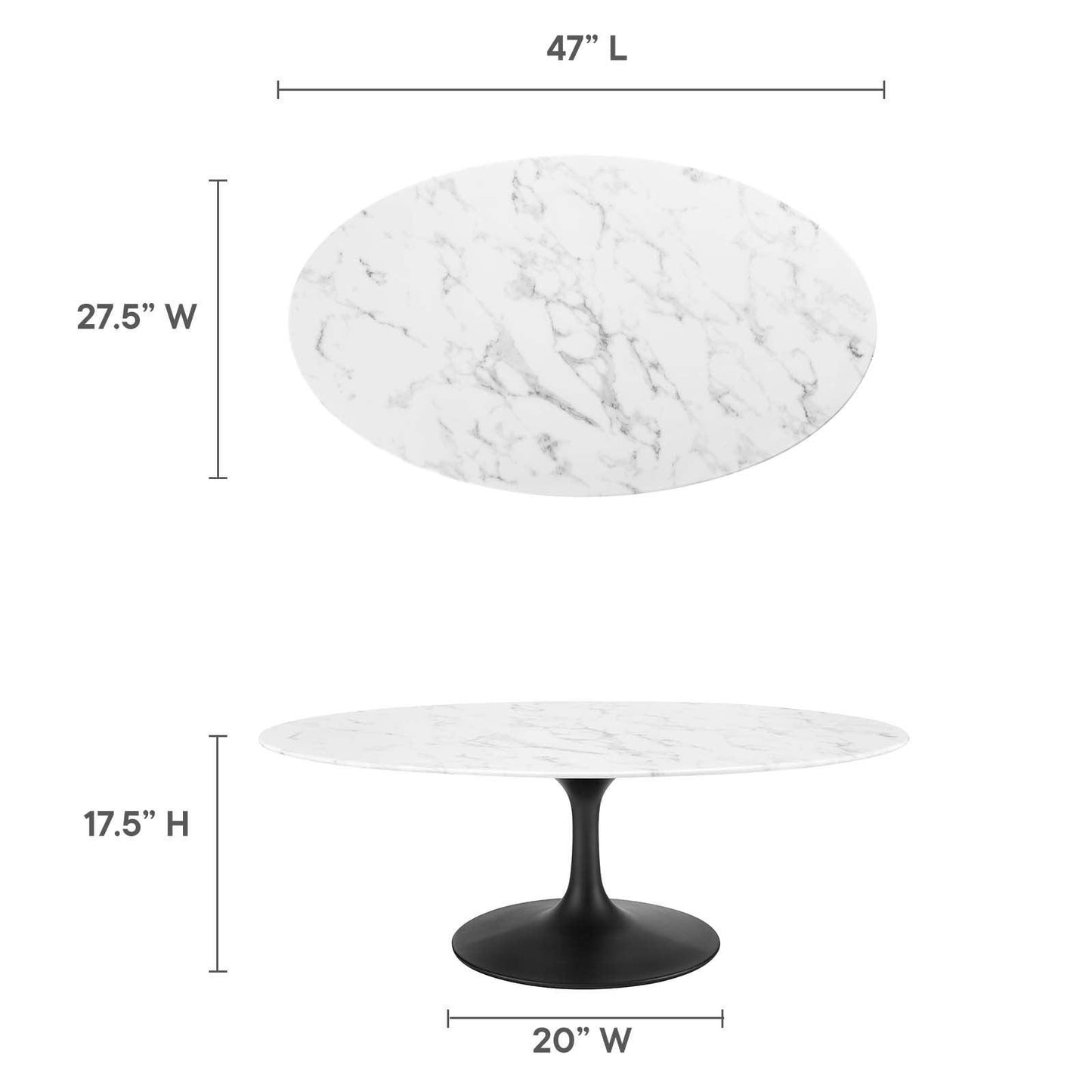Modway Lippa 48" Oval Artificial Marble Coffee Table, EEI-3537 FredCo